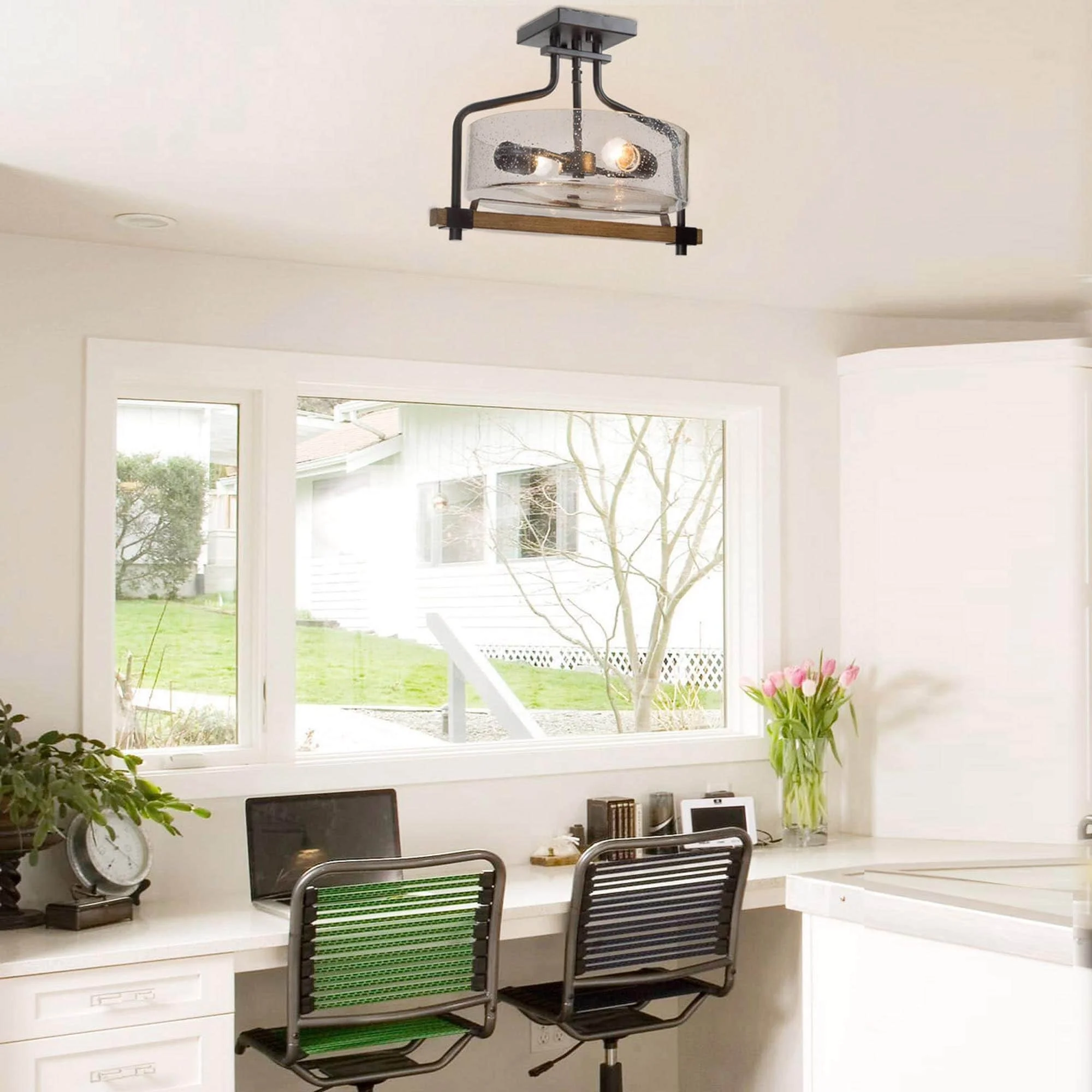 Farmhouse Semi-Flush Mount 2-light Ceiling Lighting Fixture for Kitchen - L15.7"x W11.8"x H11.8"