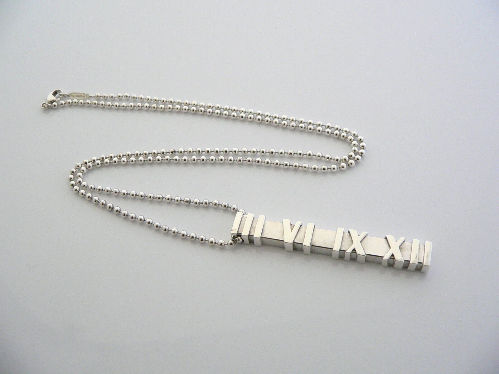 Tiffany & Co Silver Atlas Bar Dangling Dangle Necklace Pendant Chain Gift 20 In
