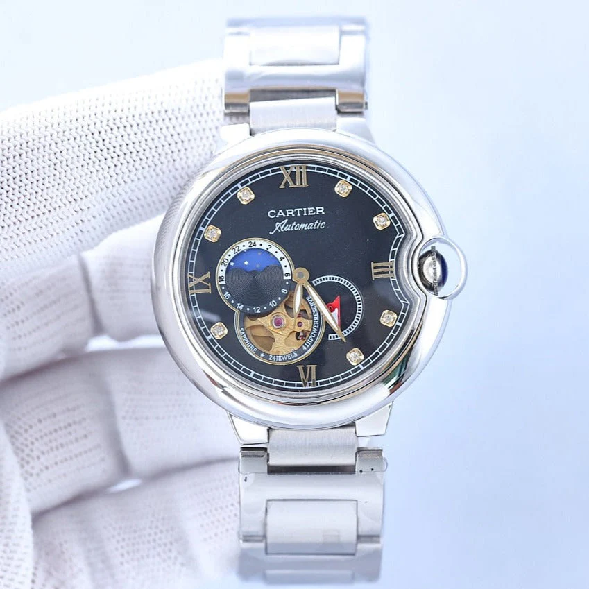 Cartier Watch BALLON BLEU 36MM OPEN HEART PINK DIAMOND NUMERALS STEEL STRAP