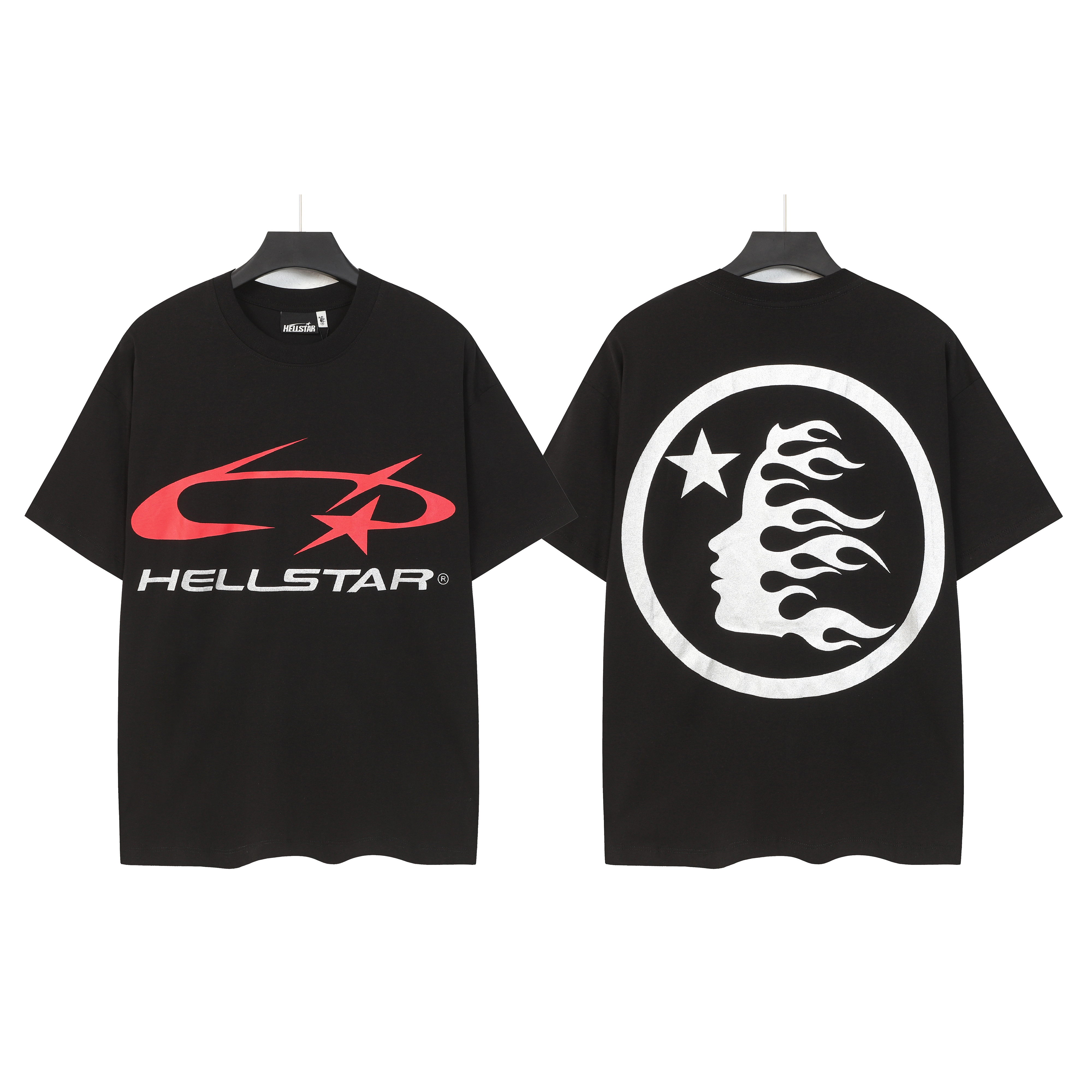 Black simple and elegant short-sleeved shirt with star logo print