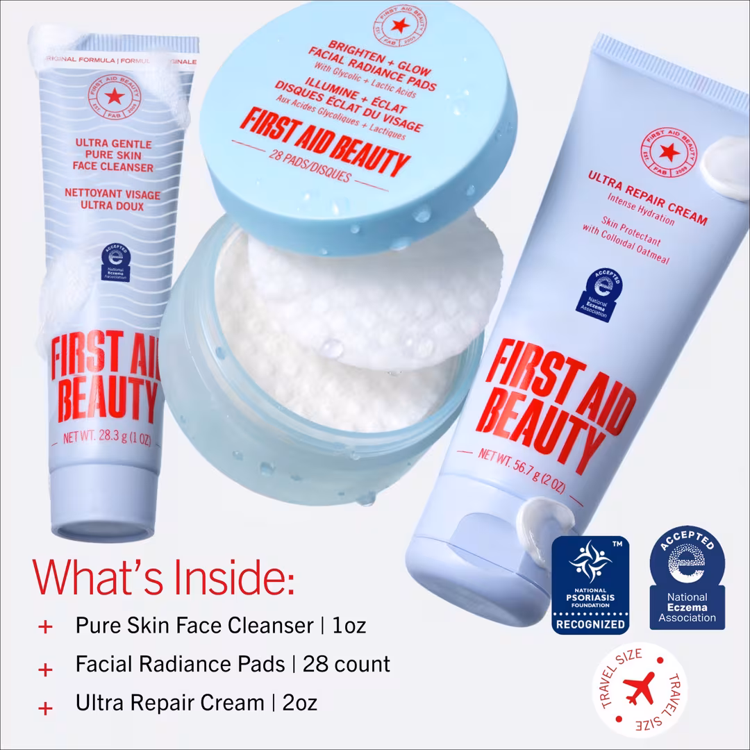 First Aid Beauty  Sensitive Skin Bestsellers – Skincare Routine Travel Set