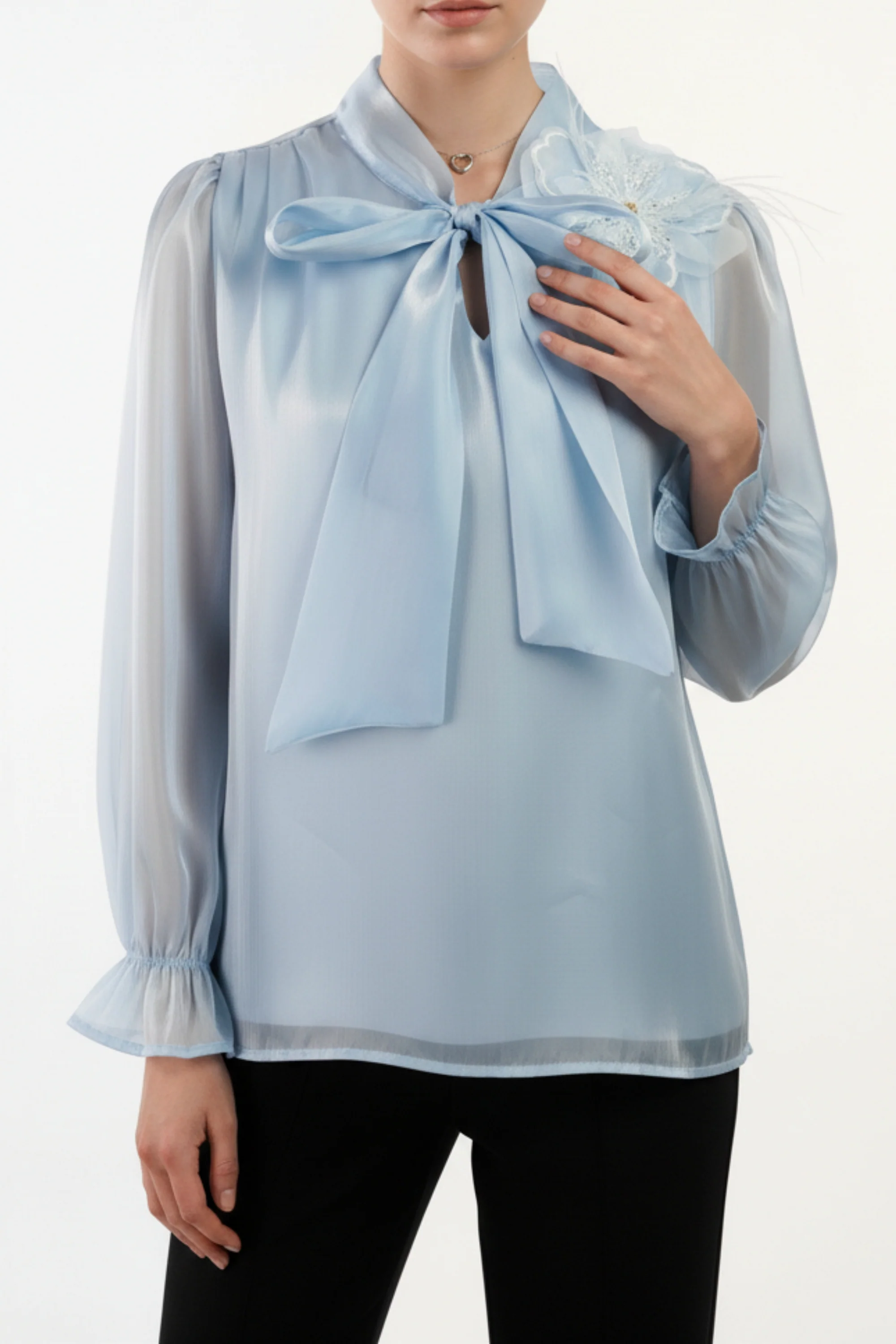 Pearl Blue Embroidered Tissue Top