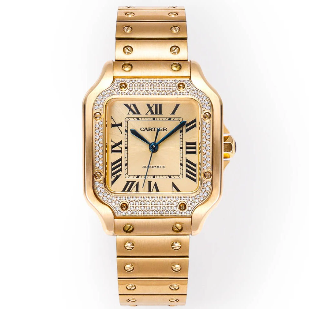 CARTIER Watch CARTIER Watch SANTOS LADY 35.1MM GOLD CASE GOLD DIAL DIAMOND BEZEL