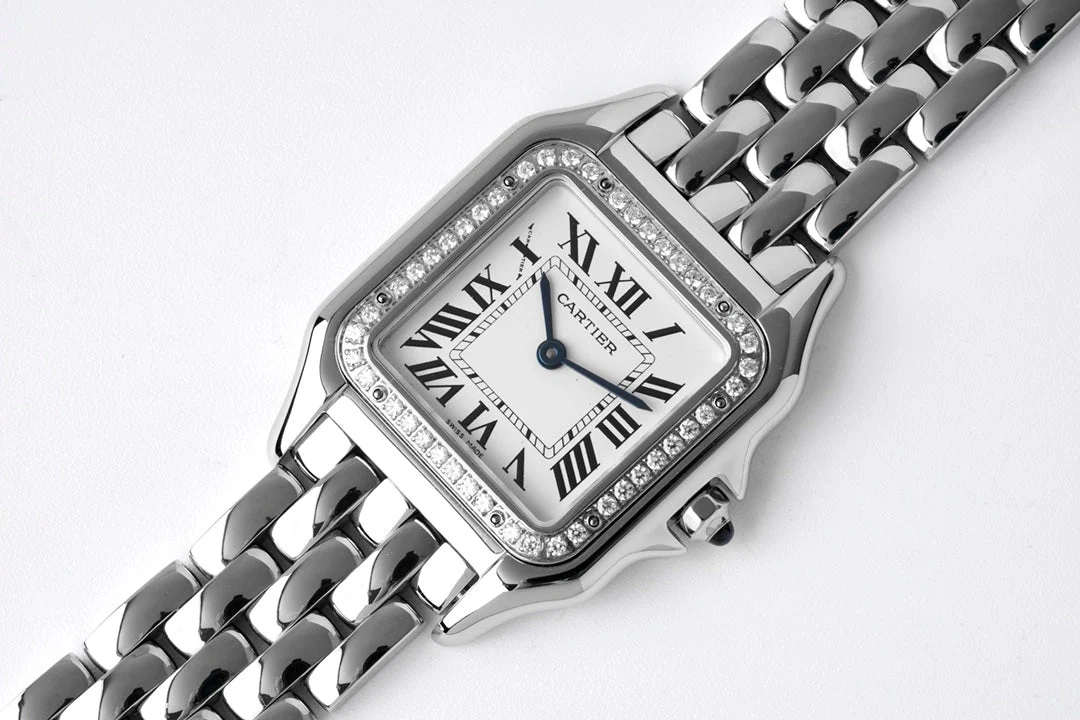 Cartier Watch PANTHERE 27MM SILVER CASE DIAMOND BEZEL WHITE DIAL
