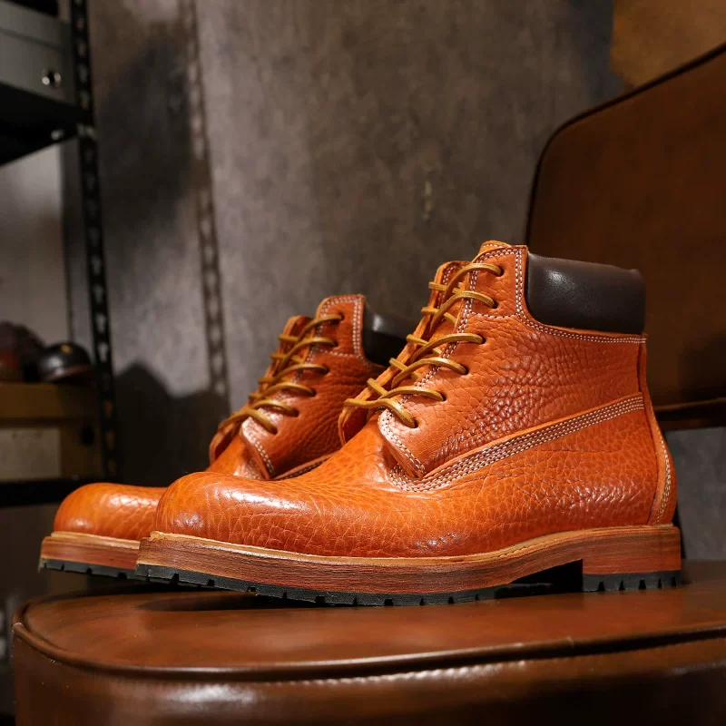 Goodyear bison leather tooling locomotive Martin rhubarb boots