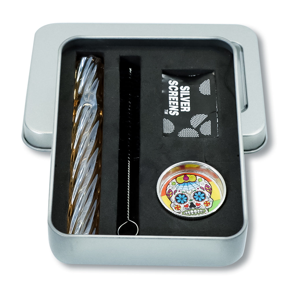 Glass One Hitter Pipe w/ Weed Grinder Set