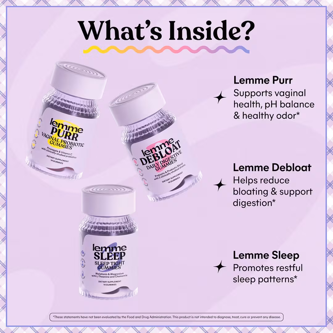 Lemme  Holiday Bestsellers Kit: Purr, Sleep, and Debloat Gummies