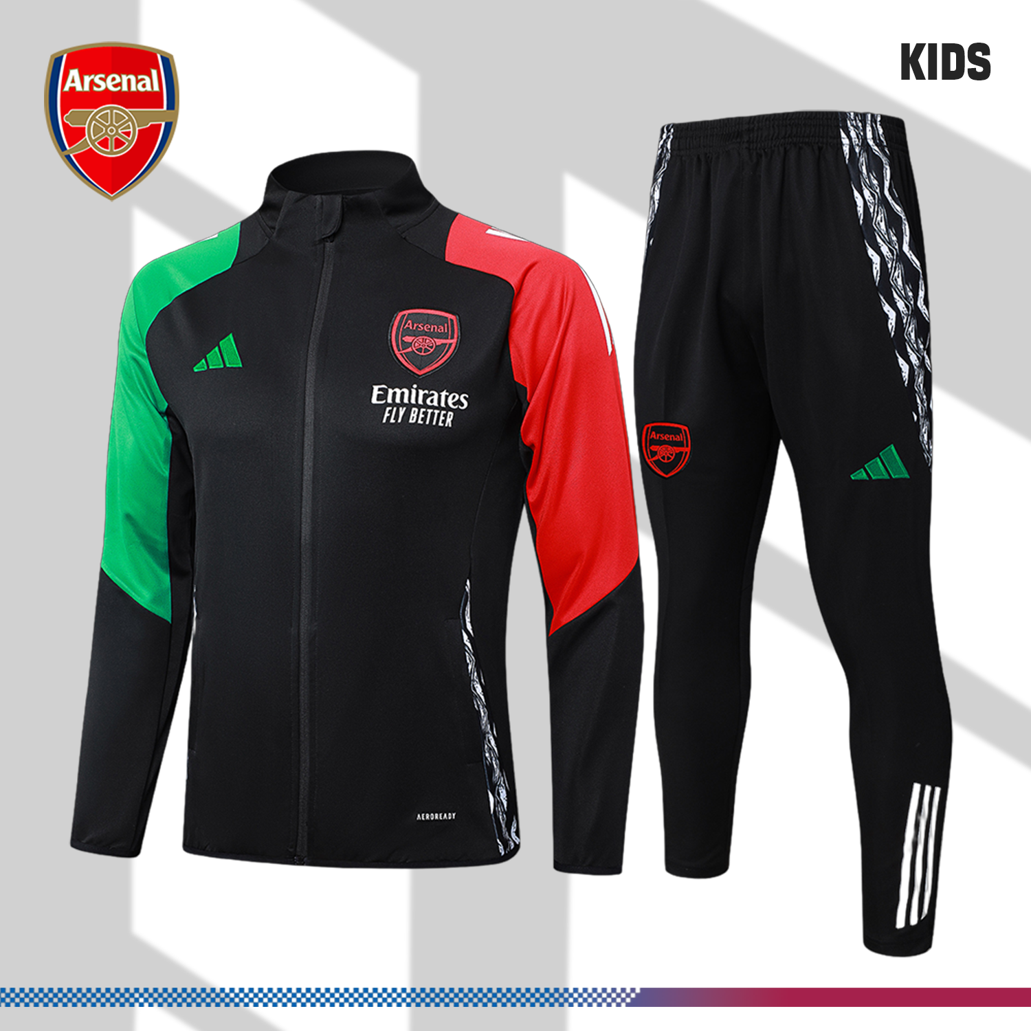 2024/2025 Arsenal Black Kids Full Zip Training Wear (Kids Kit)