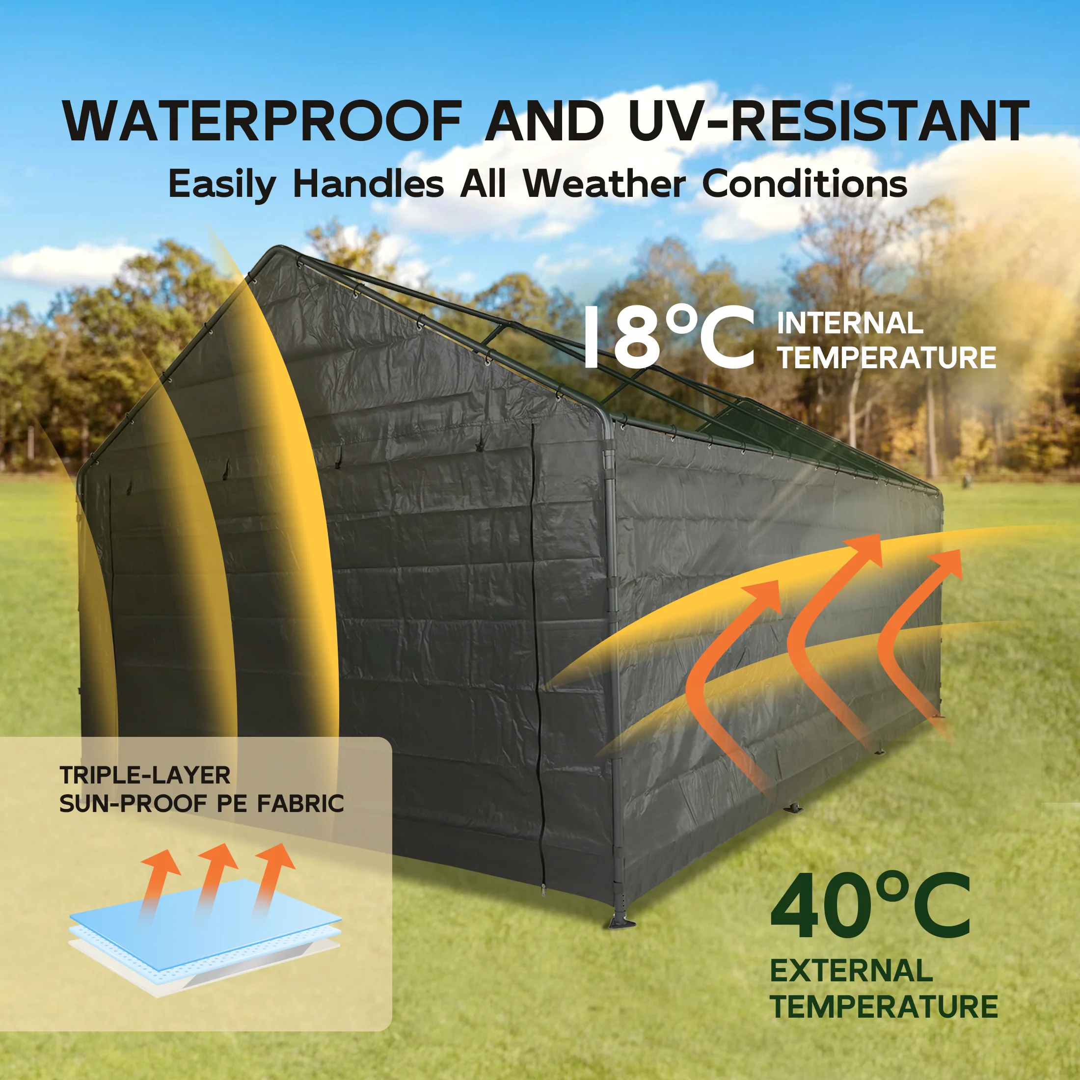 Abba Patio 10x20 ft Weather Carport Sidewall Tarp Replacement, Dark Grey- Top&Frame Not Included
