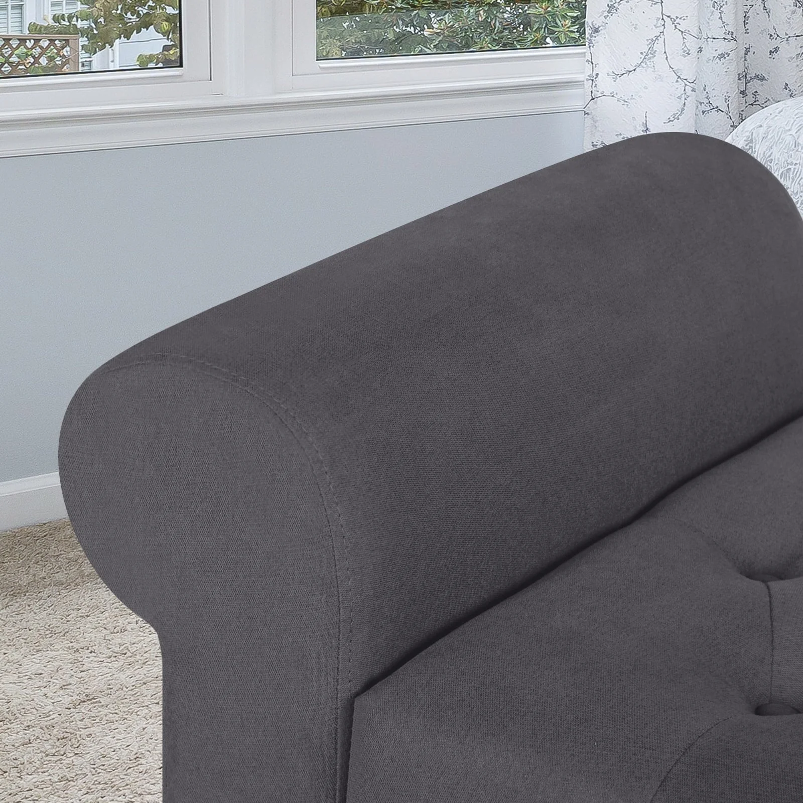 Storage Bench with Upholstered Rolled Arm Ottoman Bench Couch w/ Solid Wood Legs for Bedroom End of Bed,and Living room,Gray