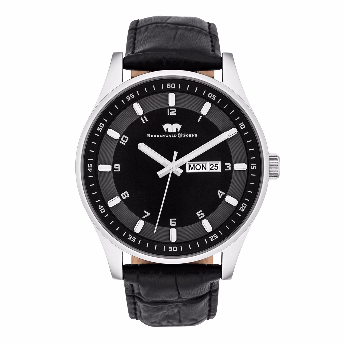 Armband-Uhr Couragian aus Echtleder in schwarz