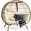 Dextrus Wicker Egg Chair Outdoor Indoor Oversized Lounger with Stand and Cushions Egg Basket Chair for Patio Backyard Porch - Beige
