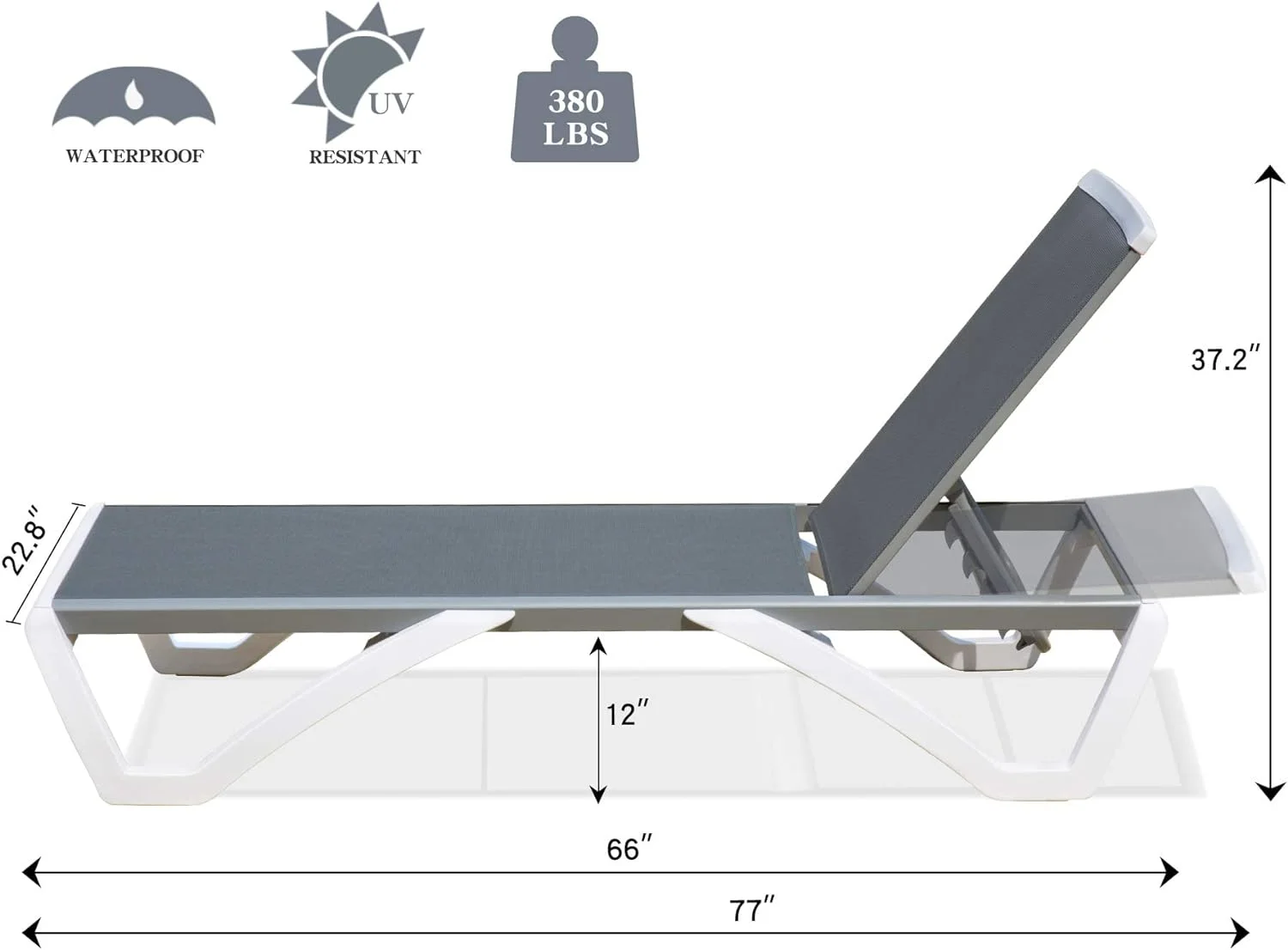 Domi Outdoor Living Chaise Lounge Chair Aluminum Adjustable Pool Lounge ChairWith All-Weather Textilene for Deck, Lawn, Backyard 1 Grey Chair