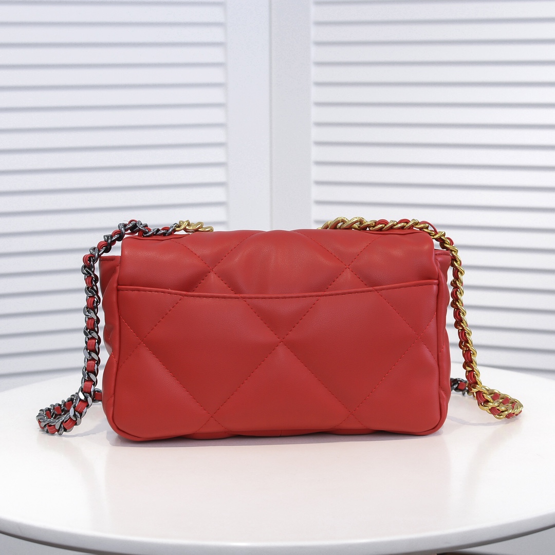 Chanel Calfskin Quilted Chanel 19 Flap Red -Golden - Bag