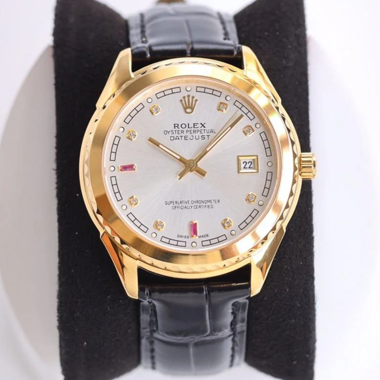 Rolex Watch DATEJUST 40MM SMOOTH BEZEL GOLD CASE BLACK LEATHER