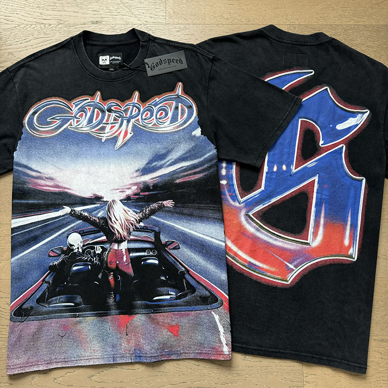 Black female racing driver lane sky print short-sleeved shirt