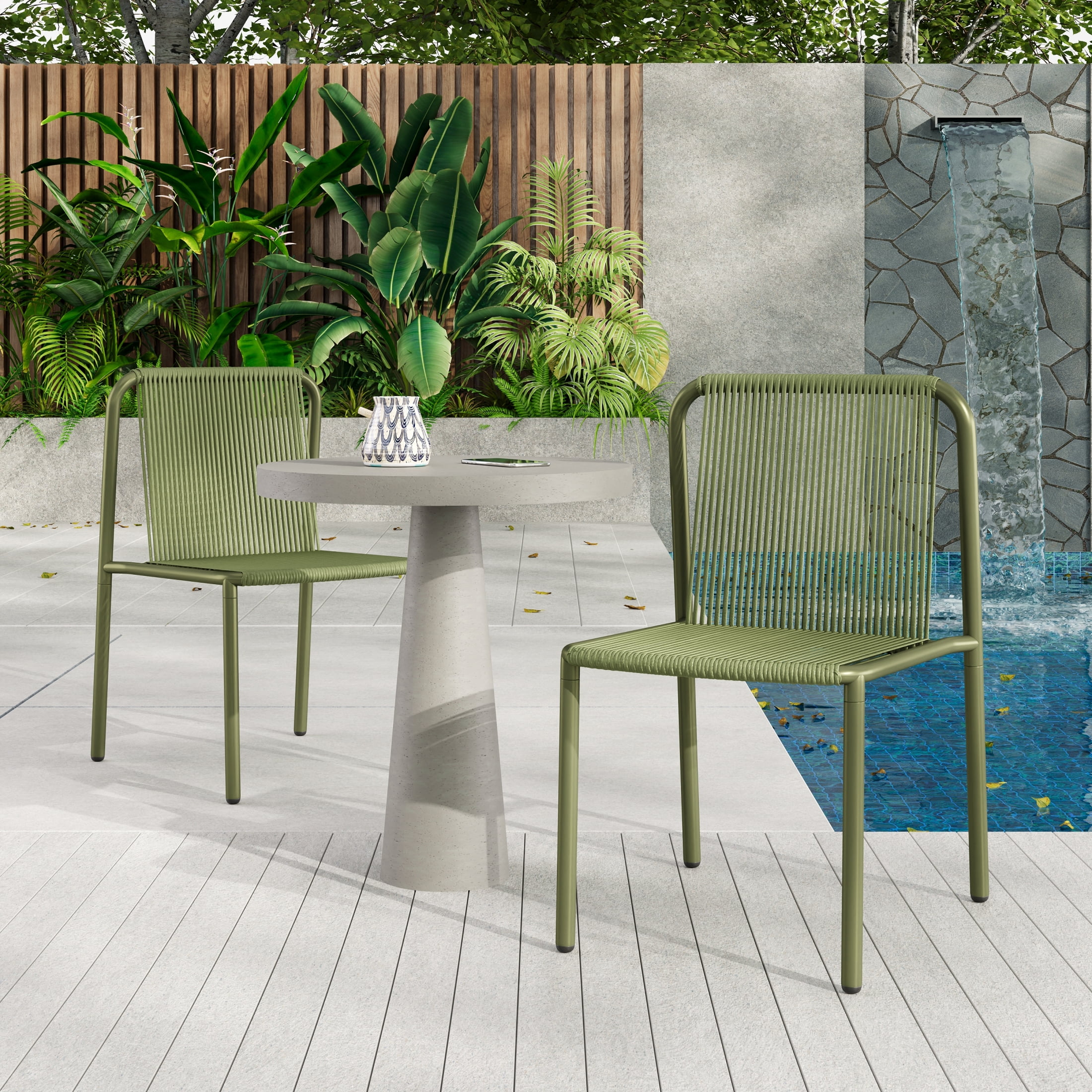Christopher Knight Home Modern Rattan Patio Dining Chairs, Metal Frame, Green, Set of 2