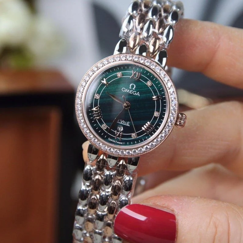 Omega Watch DEVILLE LADYMATIC 29MM TWO TONE BLUE DIAL DIAMOND BEZEL