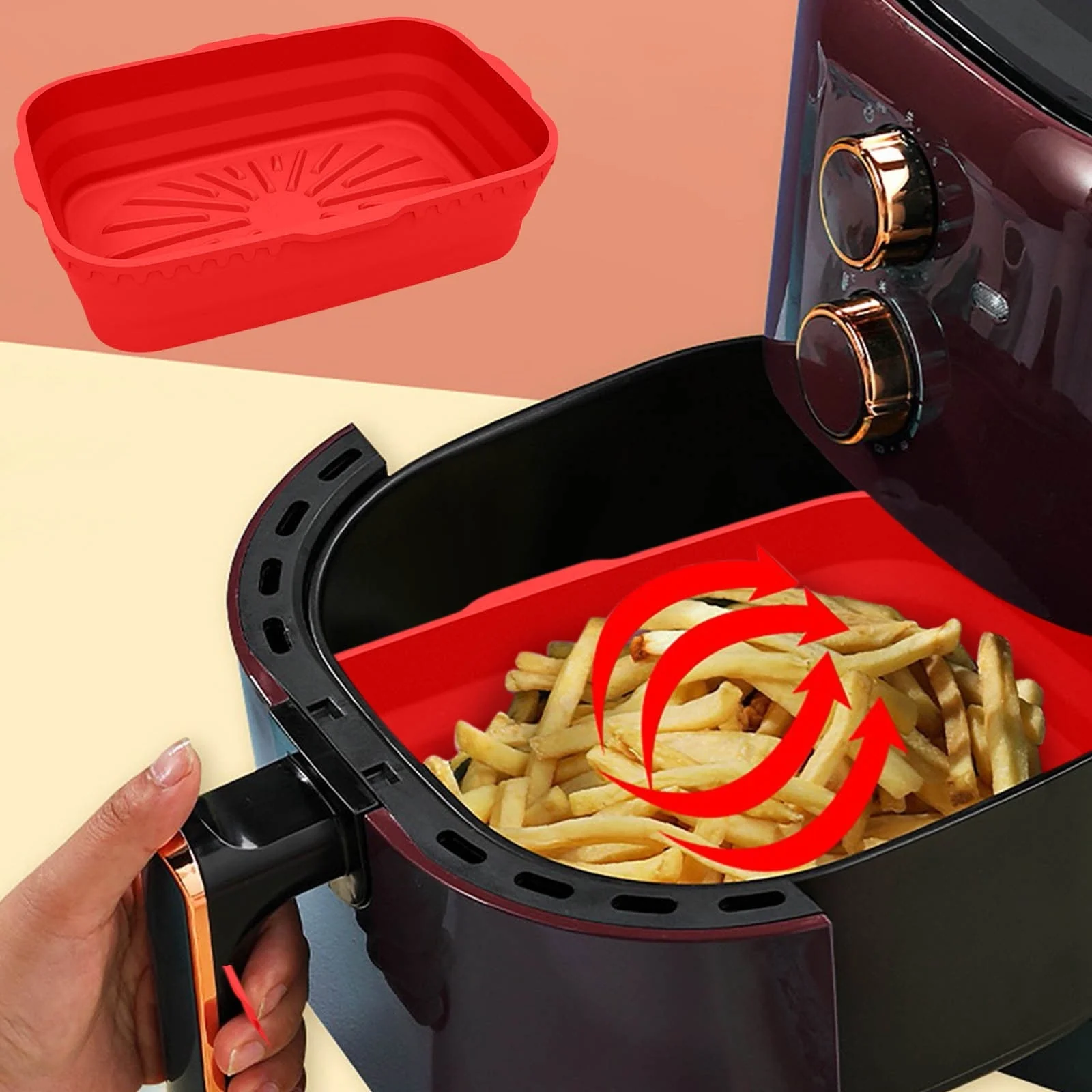 Baking Mat,Foldable Air Fryer Air Fryer Silicone Pot No More Cleaning Basket After Using The Air Fryer -7.7Inch
