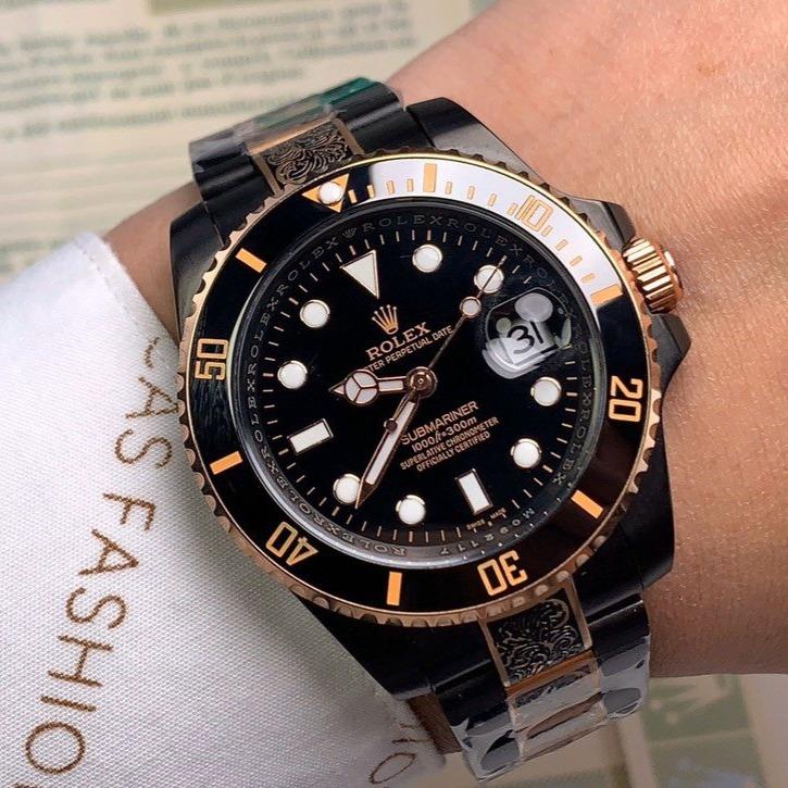 Rolex Watch SUBMARINER DATE 40 CUSTOM GOLD BLACK HAND ENGRAVED Watch