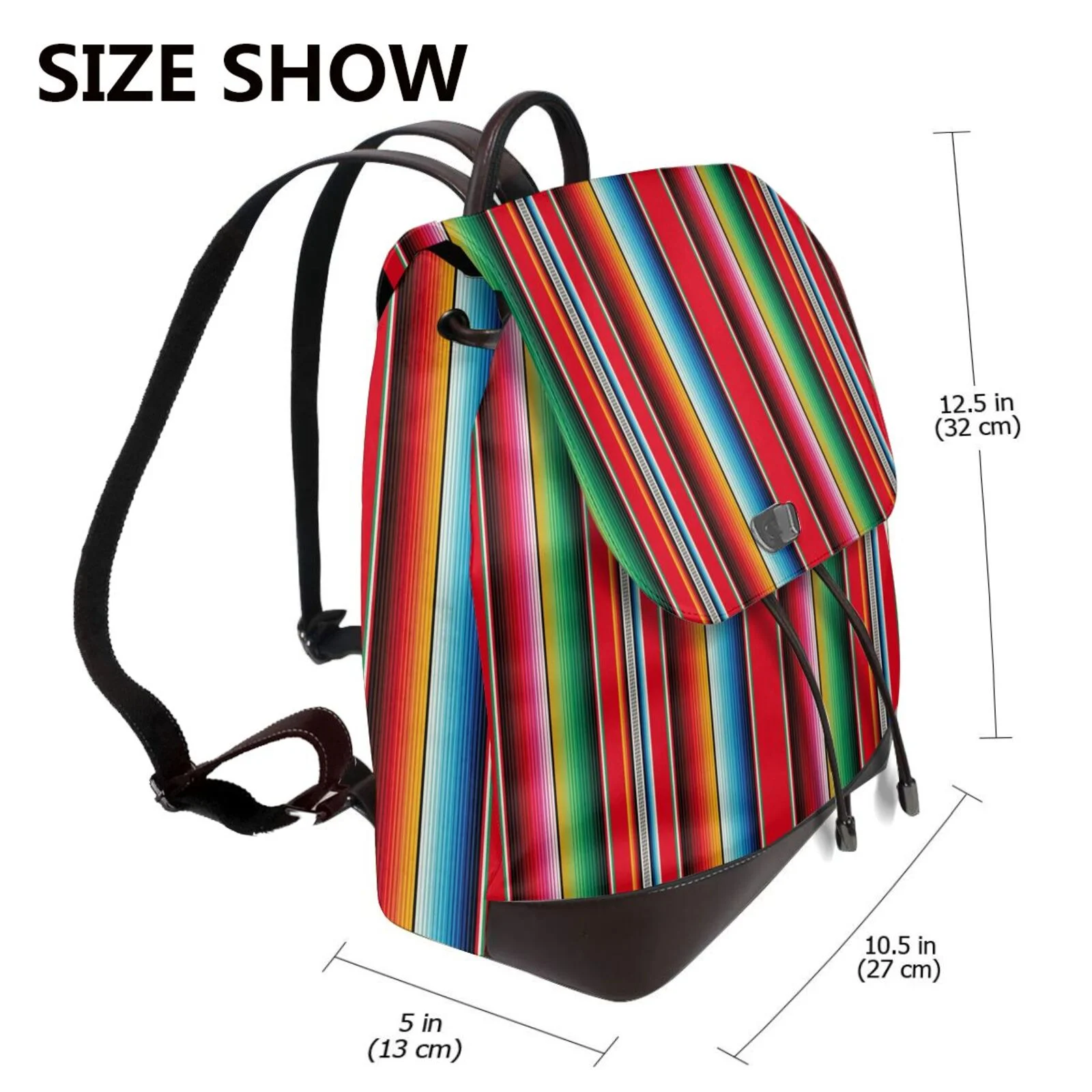 Uemuo Mexican Serape Blanket Stripes for Backpack Purse for Women Large Capacity Multipurpose Travel Bag Leather Backpack Shoulder Bag Womens Backpacks