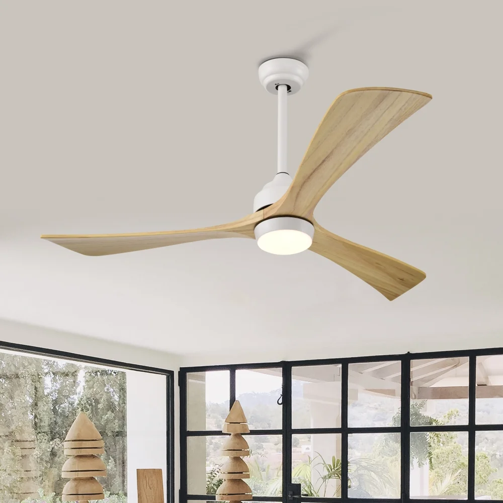 52" Ceiling Fan with Lights Remote Control,Quiet DC Motor 3 Blade Ceiling Fans 6 Speed Levels,Reversible Ceiling Fan, for Patio Living Room, Bedroom, Office,Indoor.(Matte Black +Black Walnut )
