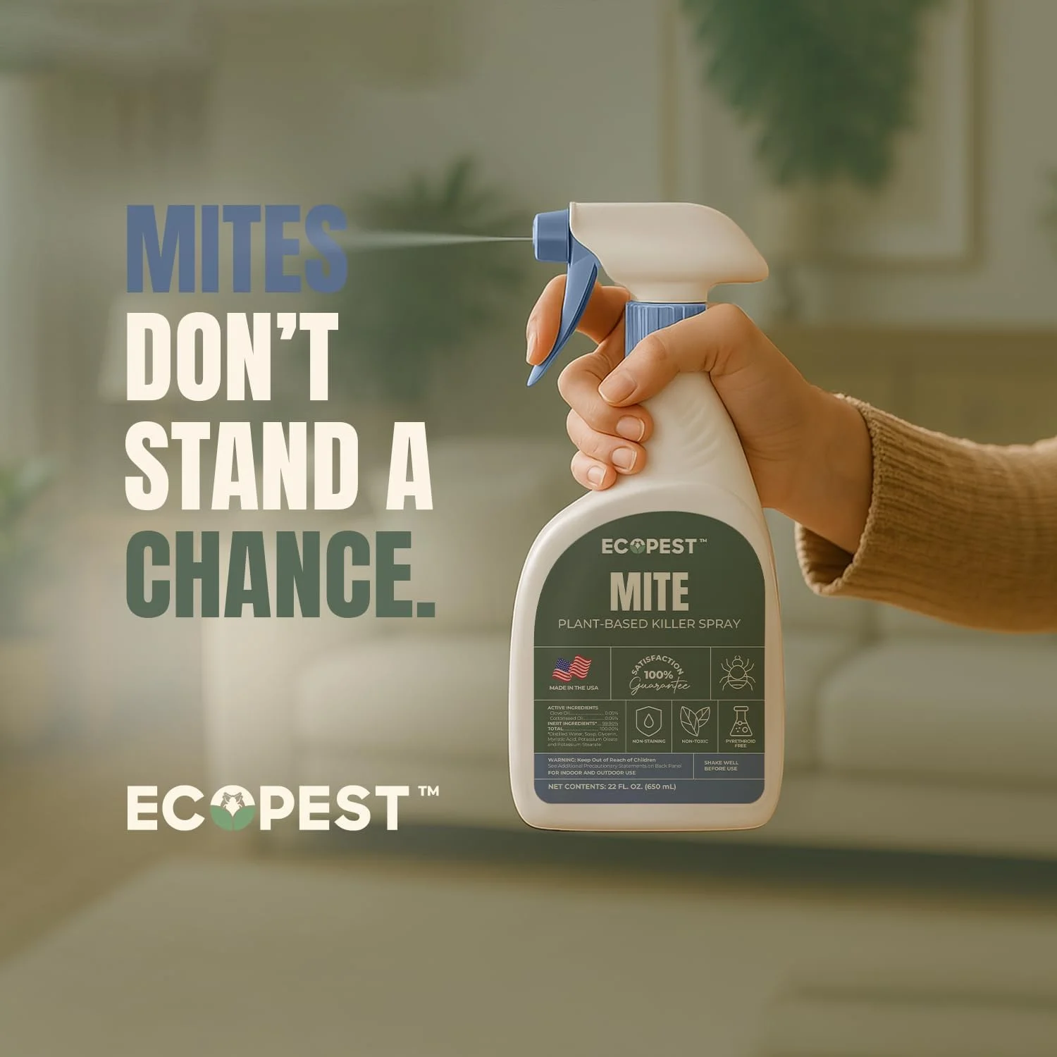 Mite Spray C Natural Killer for Dust, Bird, Spider, Scabies & Other Mites | Bedding & Furniture-Safe | Treatment for Chickens, Poultry, Dogs, Cats, Reptiles & Other Pets | Indoor & Outdoor (1 Gallon)