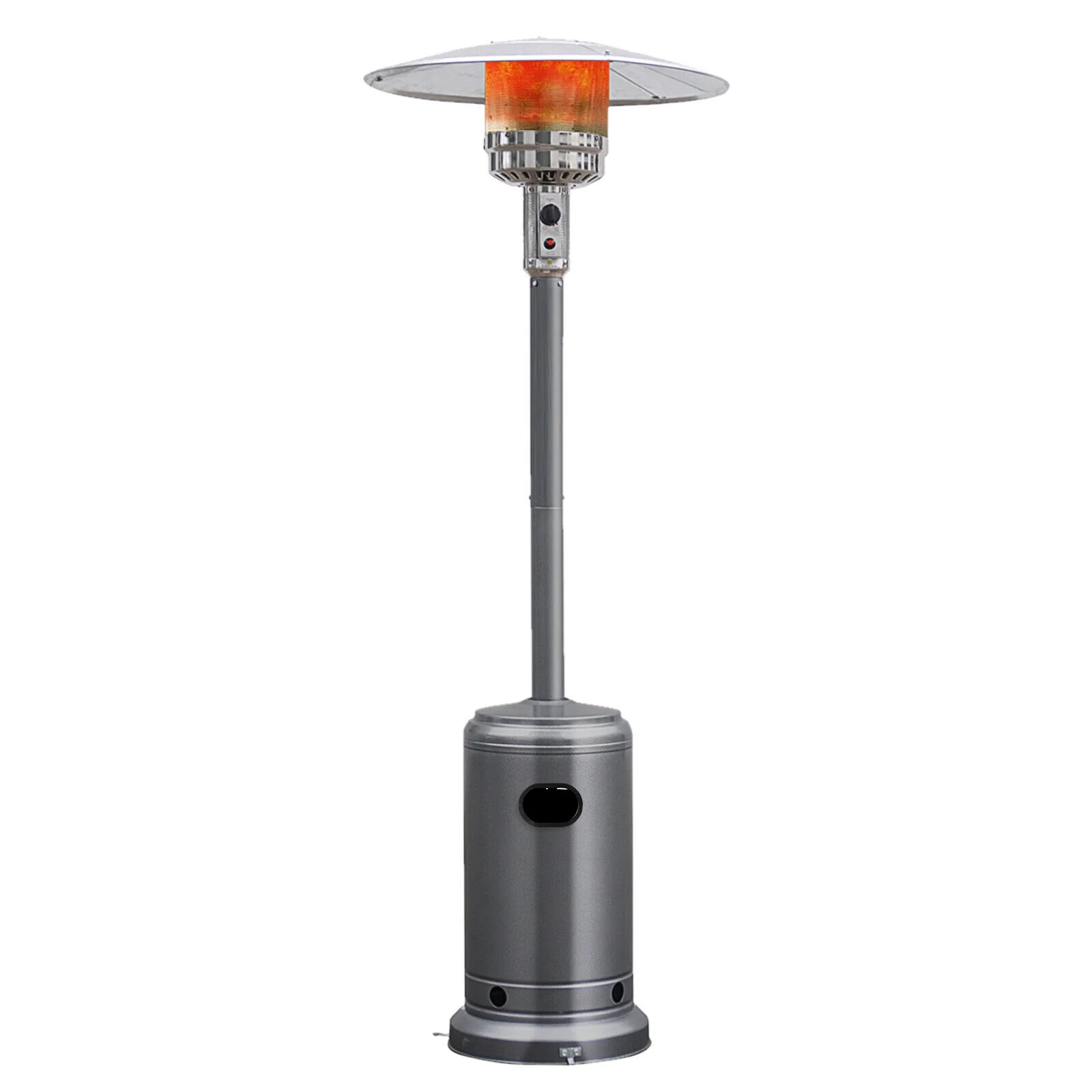 Gymax Outdoor Patio Heater Propane Standing LP Gas Steel W/Table & Wheels Grey