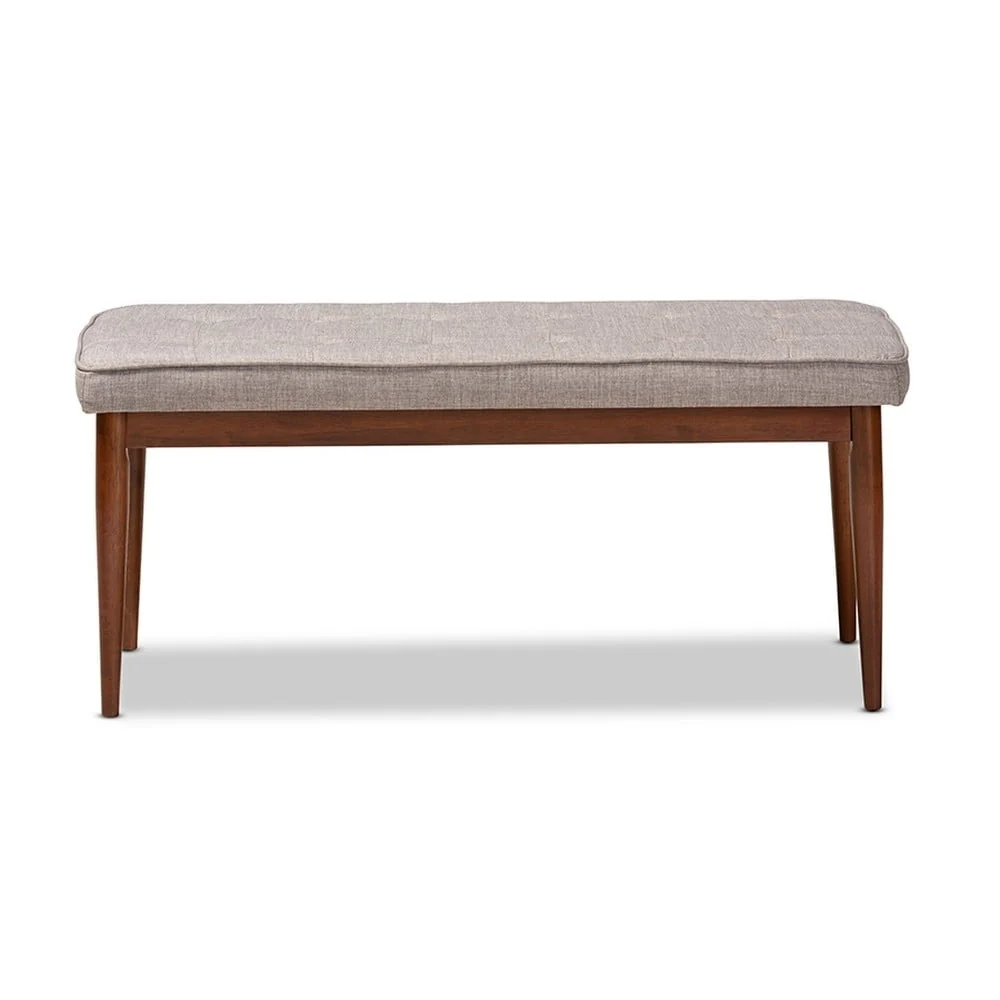 Itami Mid-Century Modern Light Grey Fabric Upholstered Medium Oak Finished Wood Dining Bench