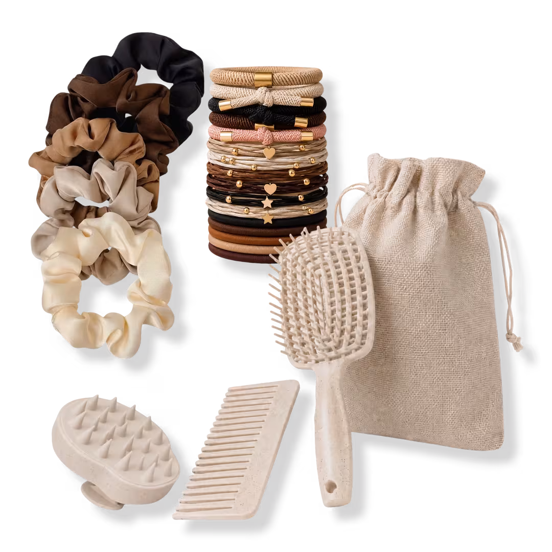 CosmoGlo  Hair Brush and Scrunchie Mixed Hair Tie Set