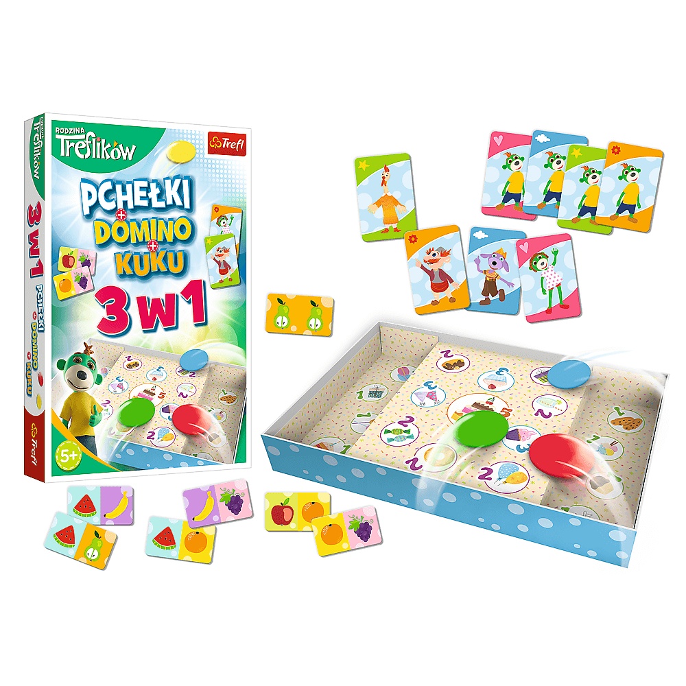 Gra Rodzinna Rodzina Treflików 3W1 Domino Pchełki Kuku Trefliki