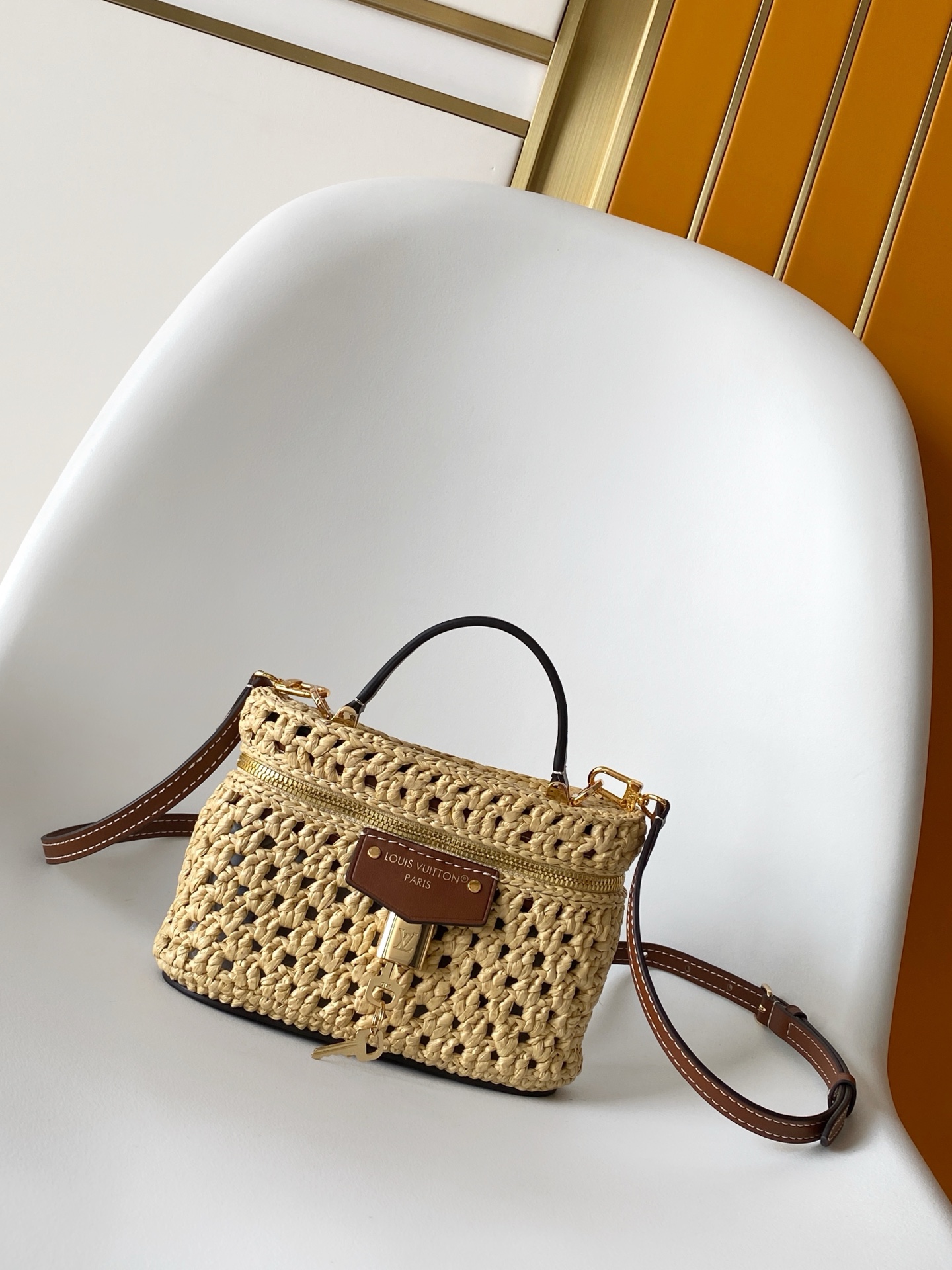 LV Mini Nice Vanity Case Woven Crochet Raffia Lock Crossbody Top Handle Bag