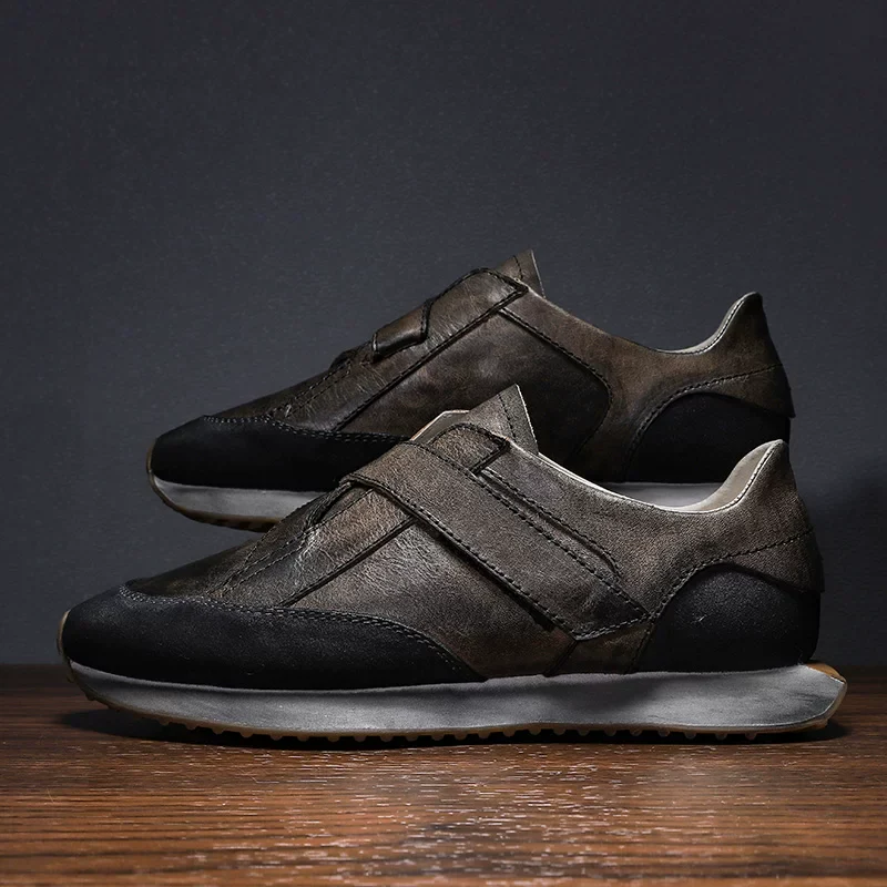 Men's leather British retro old platform German training shoes
