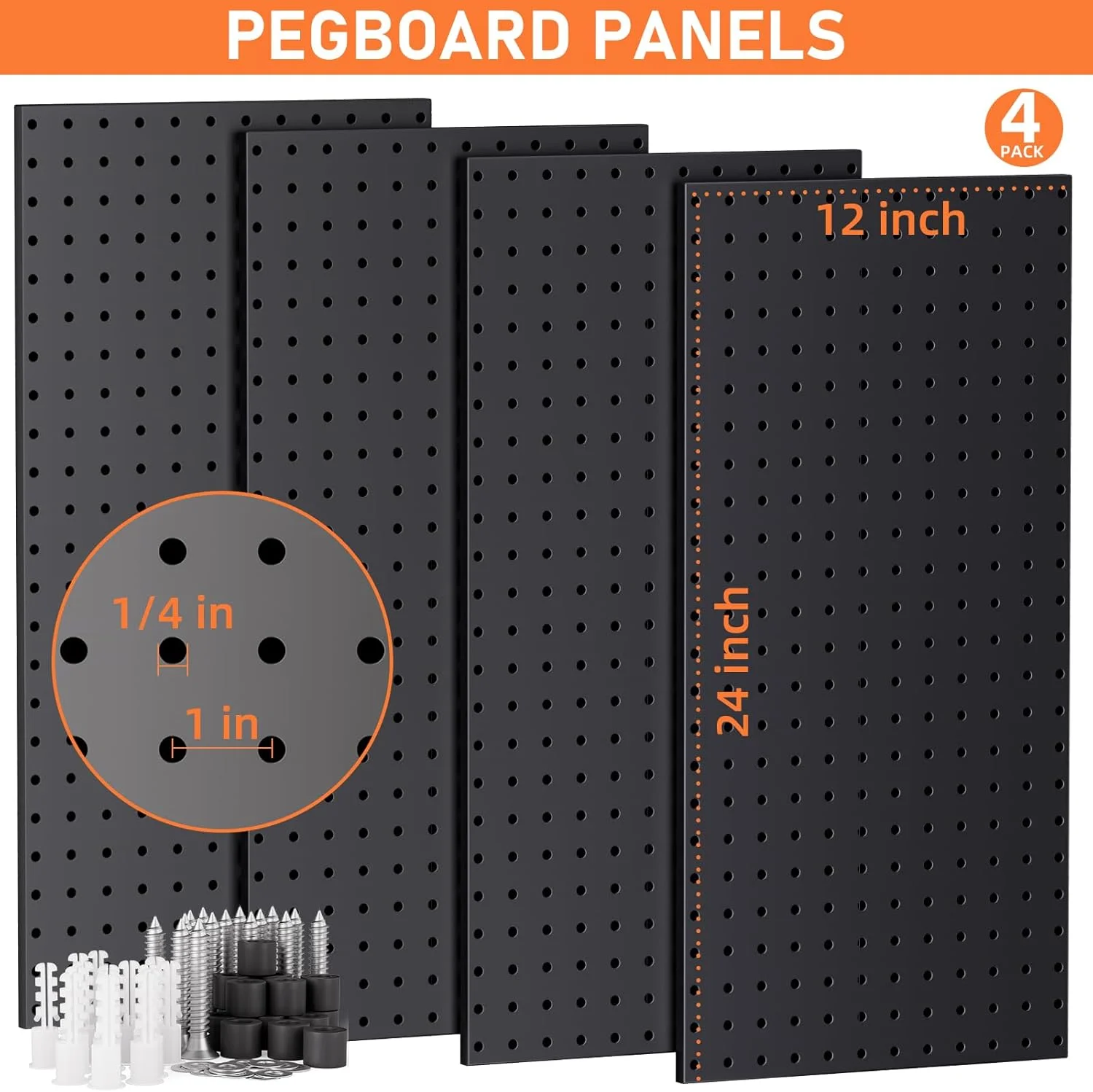 48x24 Inch Metal Peg Board Kit with 1/4" Pegboard Hooks Accessories, 160PCS Black Pegboard Wall Organizer Pegboard Panels Tool Organizer Storage System for Garage Workbench Shed