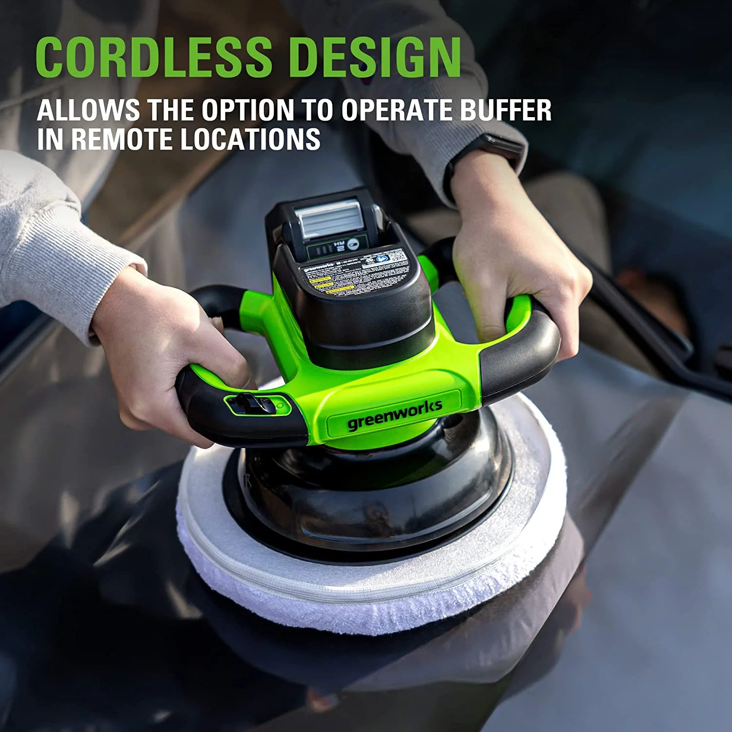 Greenworks 24V 10" Cordless 2800 RPM Buffer & Polisher, 2.0Ah Battery & Charger