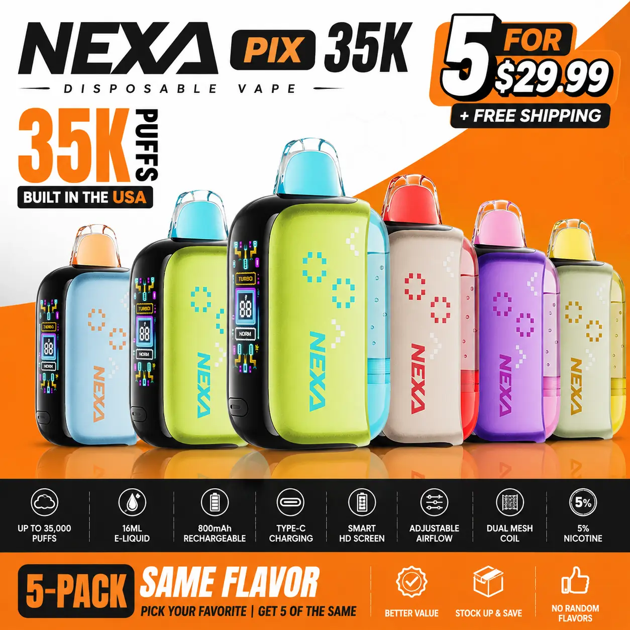 5 for $29.99 + Free Shipping | NEXA PIX 35K Same Flavor 5-Pack