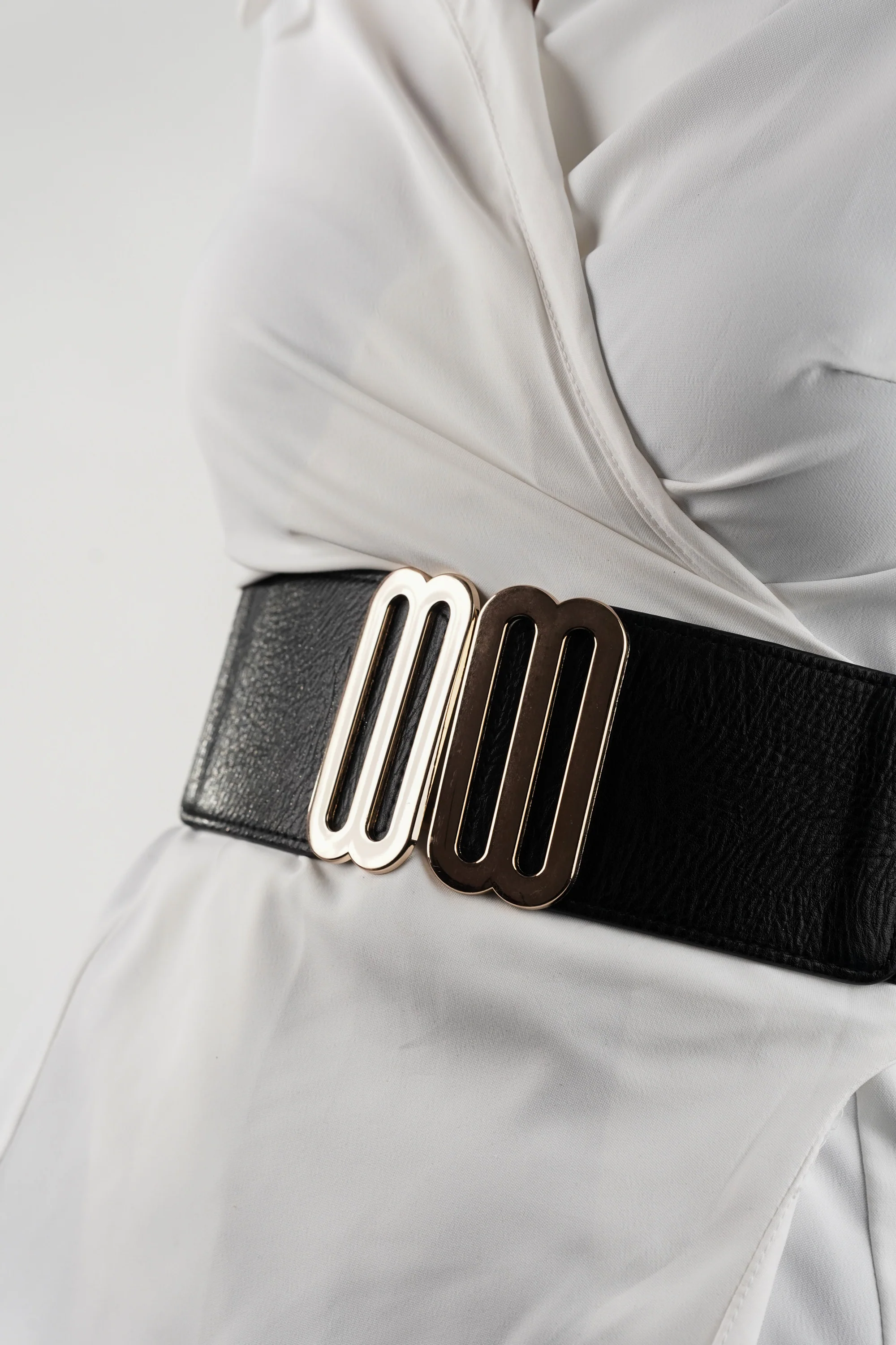 Black Elastic Belt With Metallic Buckle