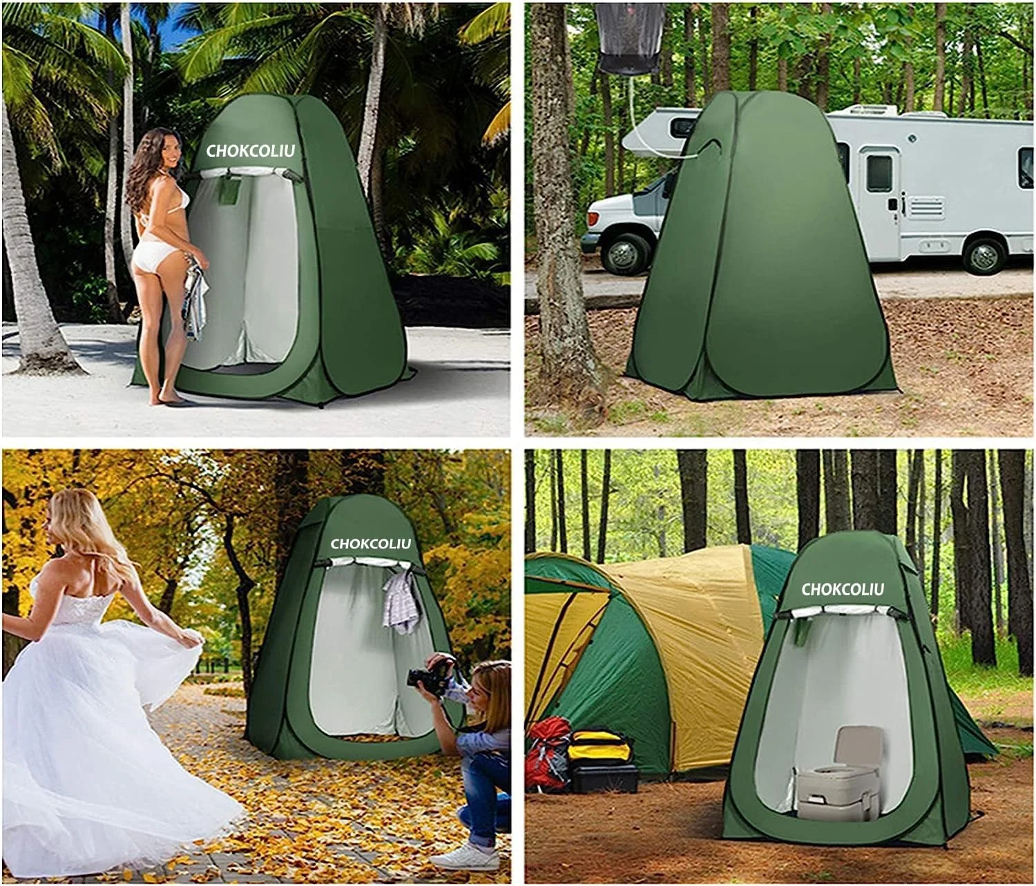 Pop-up Shower Tent & 20L Solar Shower Bag Combo - Waterproof Camping Privacy Shelter for Outdoor Bathing, Beach, Hiking (Green, 120x120x190cm)