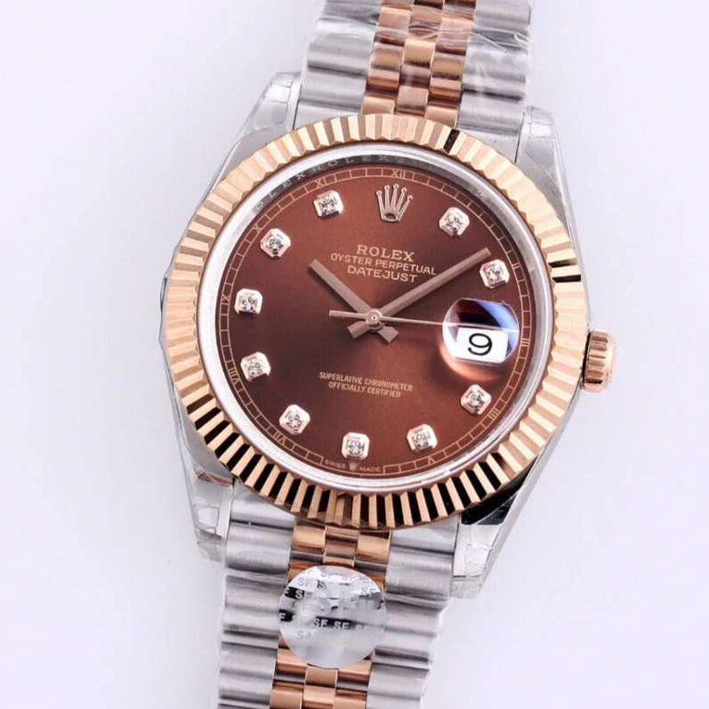 Rolex Watch DATEJUST 41 ROSE GOLD STEEL CHOCOLATE DIAMOND DIAL