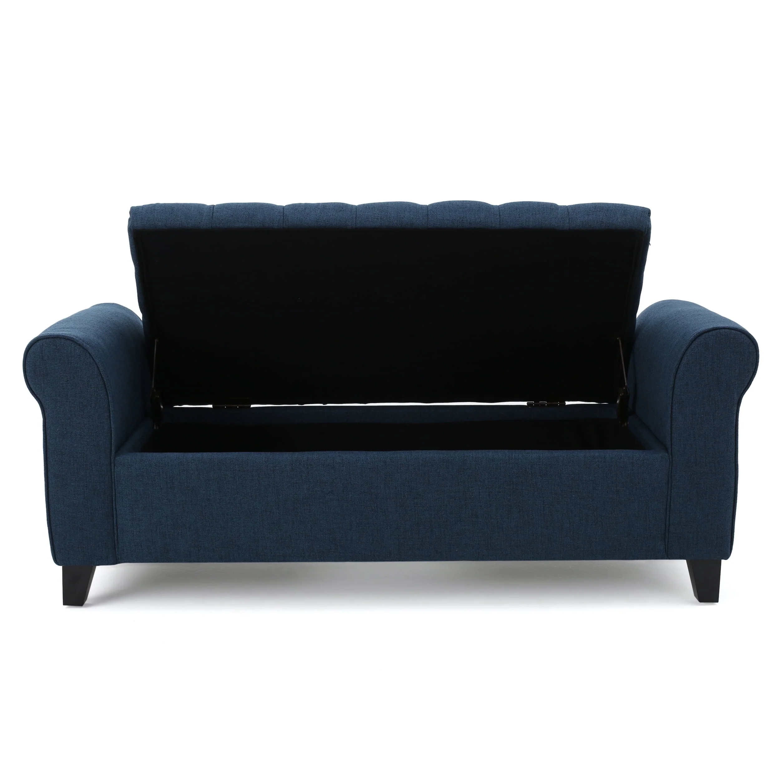 Noble House Amanda Dark Blue Fabric Armed Storage Bench