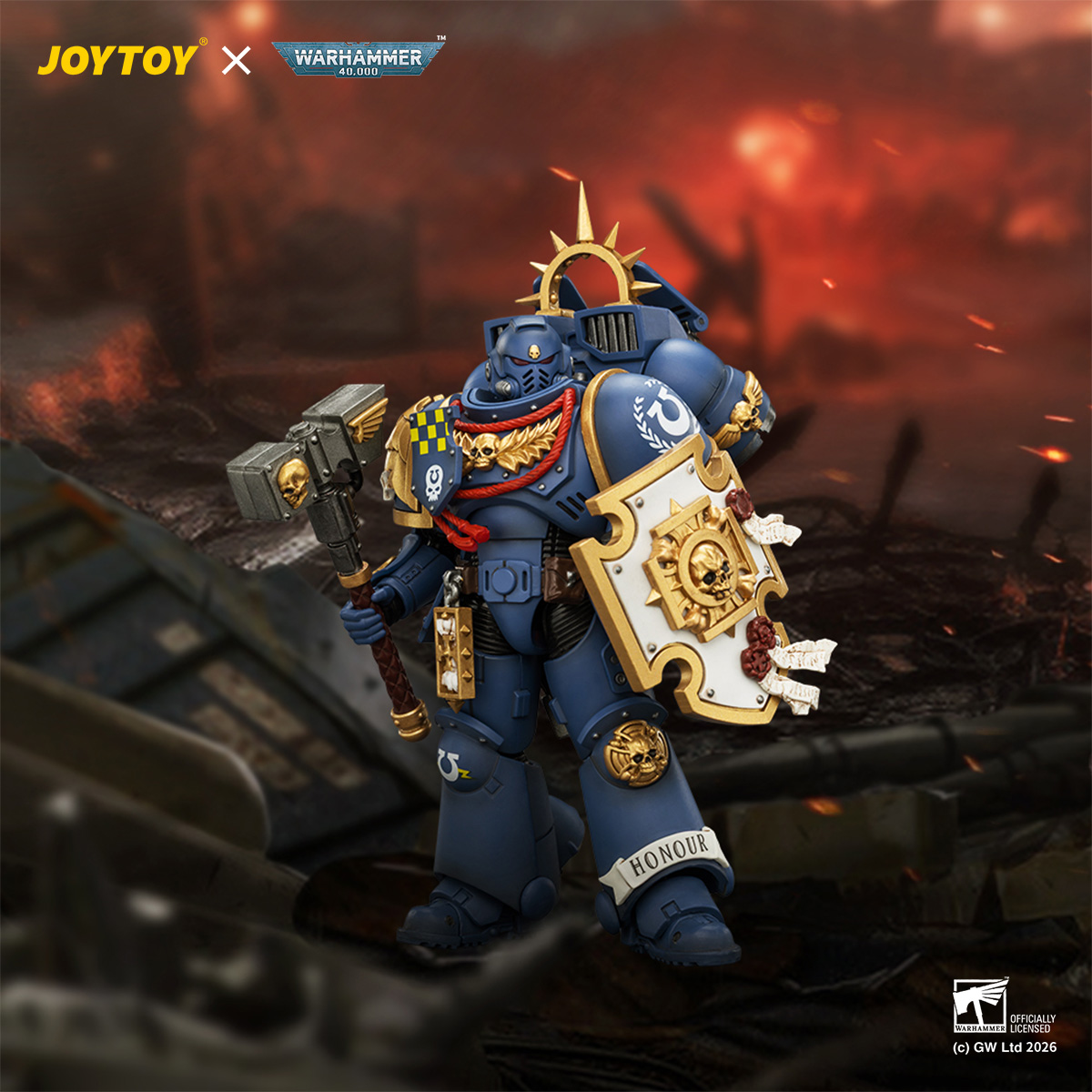 JOYTOY JT04414 Warhammer 40k 1: 18 Ultramarines Captain with Jump Pack and Relic Shield - JOYTOY WORLD