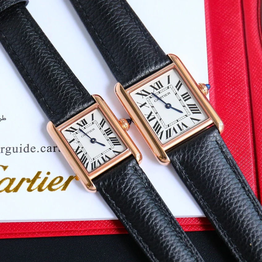 Cartier Watch TANK MUST SMALL PINK GOLD LEATHER STRAP WHITE DIAL