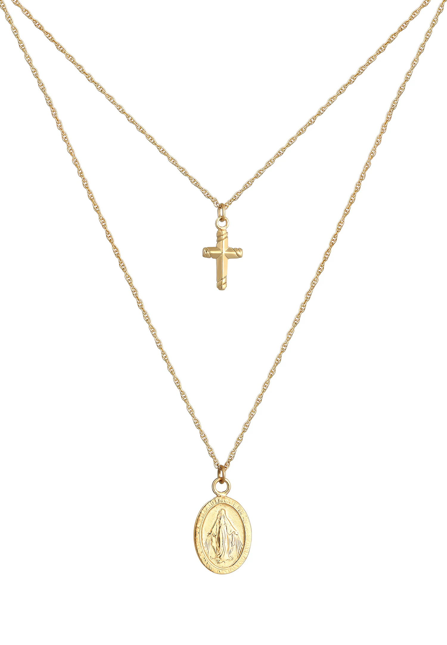 Layering Kreuz Marienbild Zweireihig 925 Silber