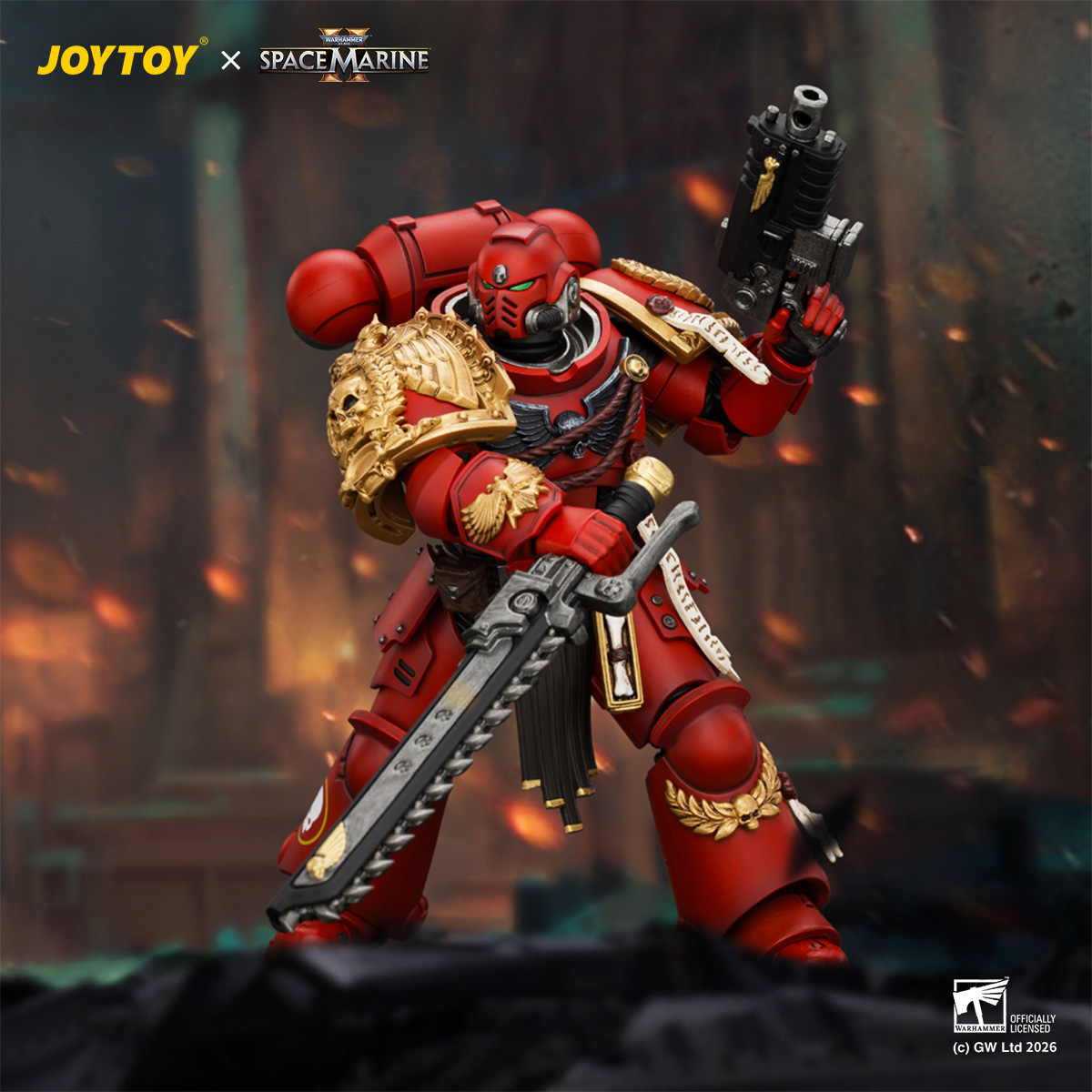 JOYTOY JT05305 Warhammer 40k Space Marine 2 1: 18 Blood Angels Veteran with Bolt Rifle, Chainsword and Bolt Pistol and Plasma Pistol - JOYTOY WORLD