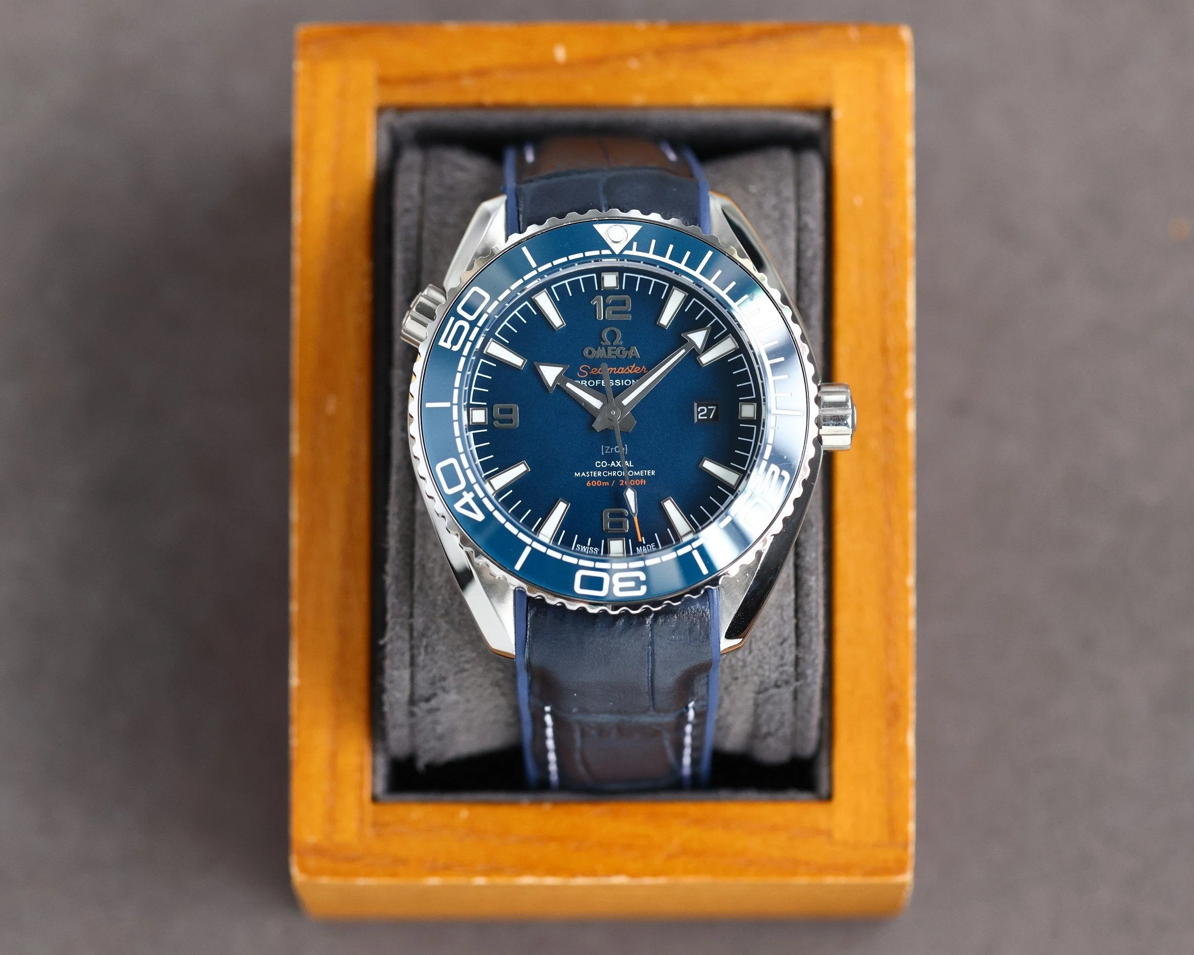 Omega Watch SEAMASTER PROFESSIONAL PLANET OCEAN 600M BLUE CERAMIC BLACK LEATHER