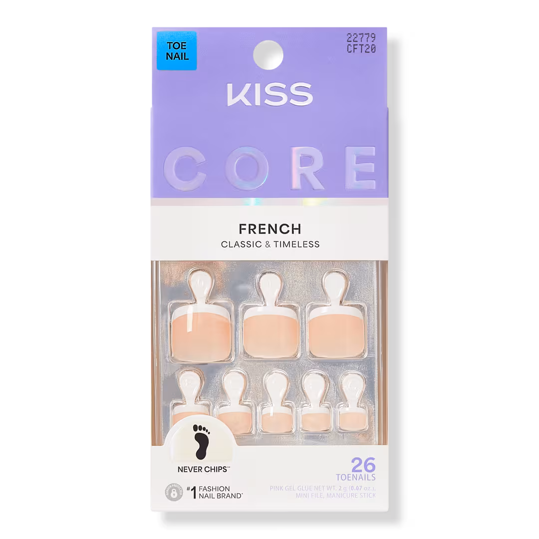 Kiss  Core French Short Squoval Press On Toenails, Two of a Kind