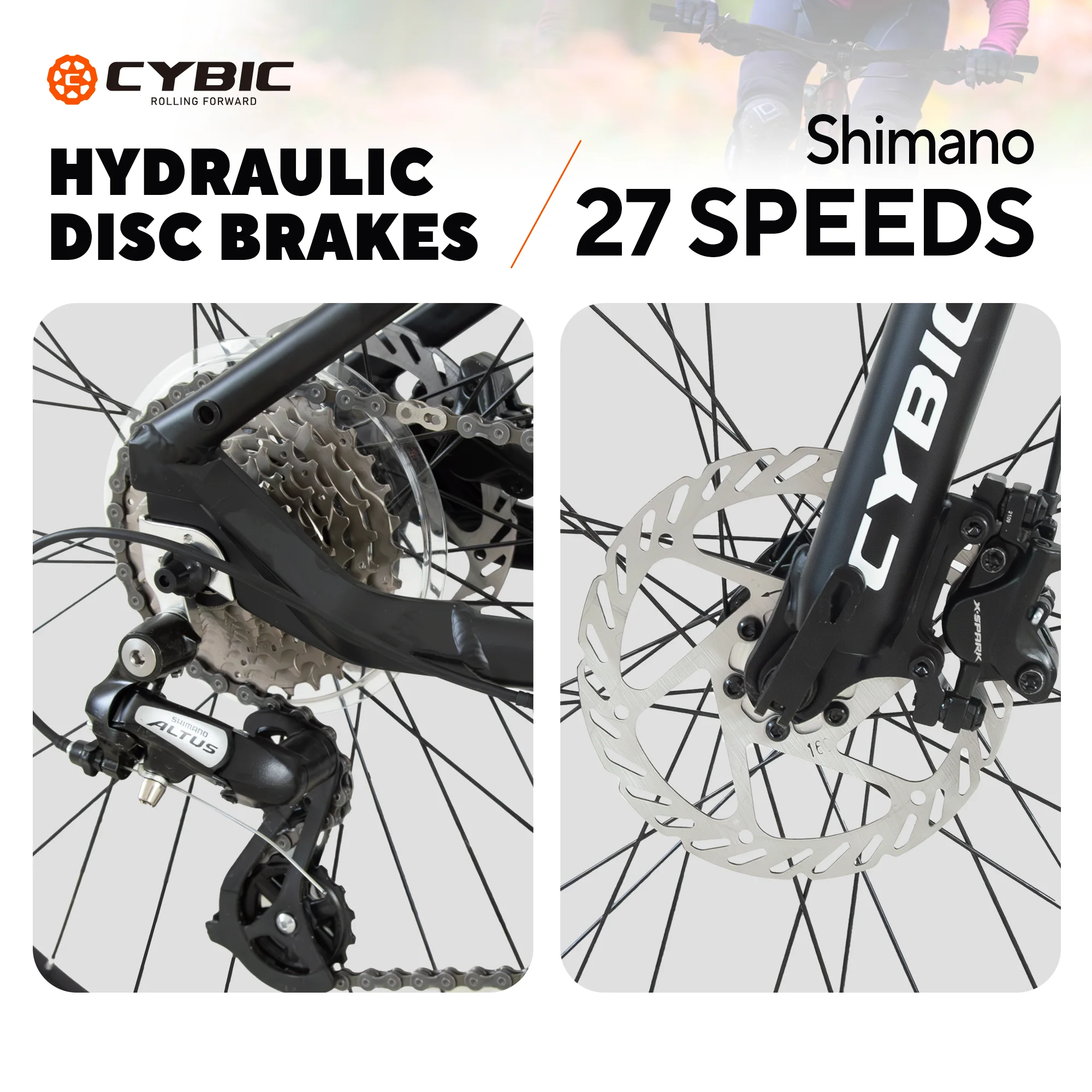 CYBIC 27.5" Mountain Bikes with Aluminum Alloy Frame Shimano 27 Speeds Bicycle,Disc Brake and Front Suspension Bikes,Grey Silver