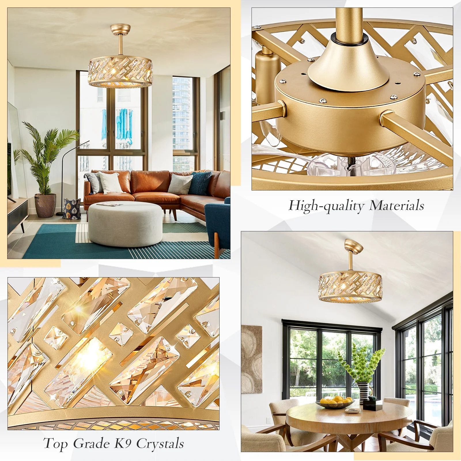 Crystal Caged Ceiling Fans with Light, 18