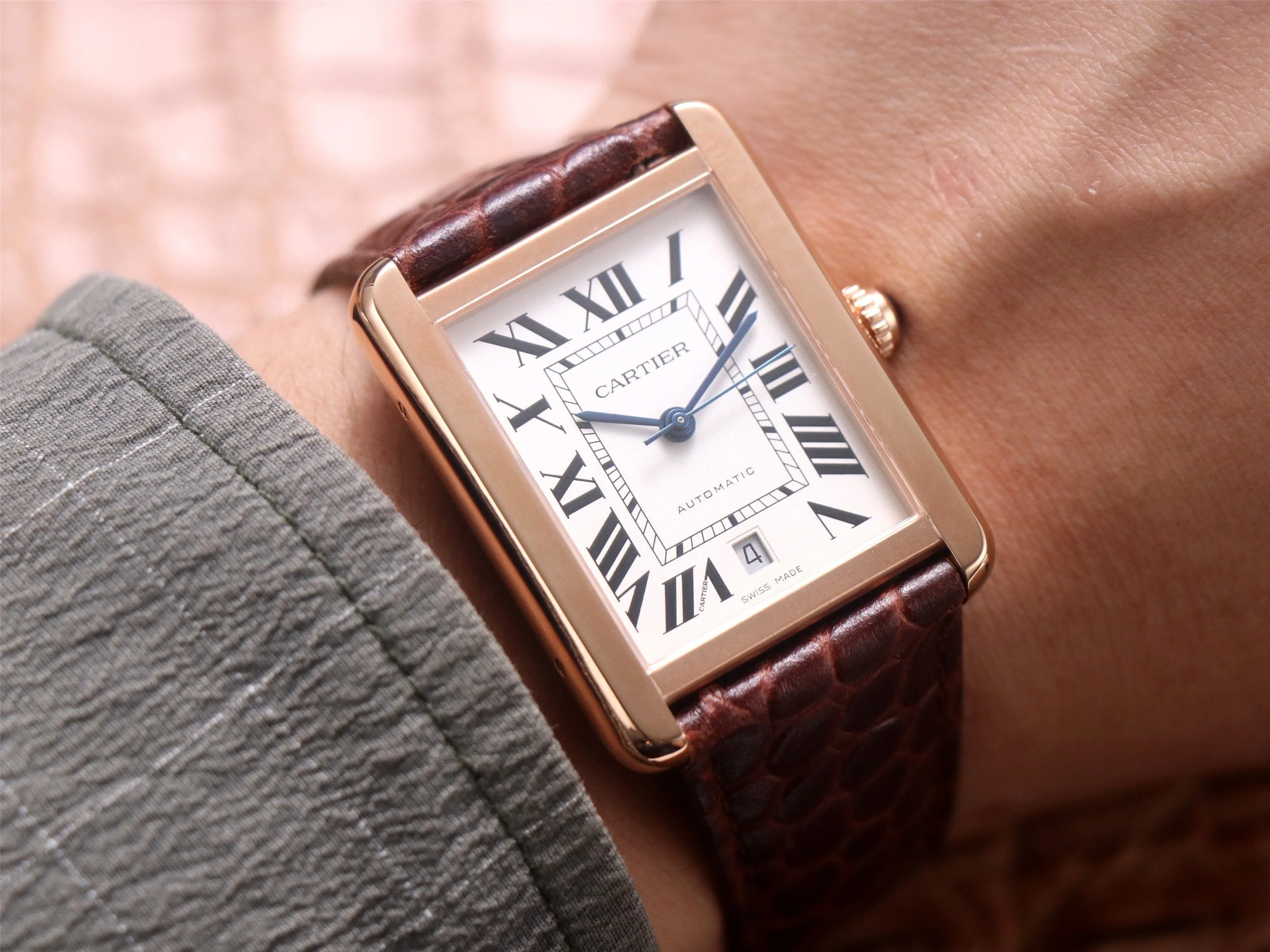 Cartier Watch TANK SOLO XI W5200026 ROSE GOLD CASE BROWN LEATHER STRAP