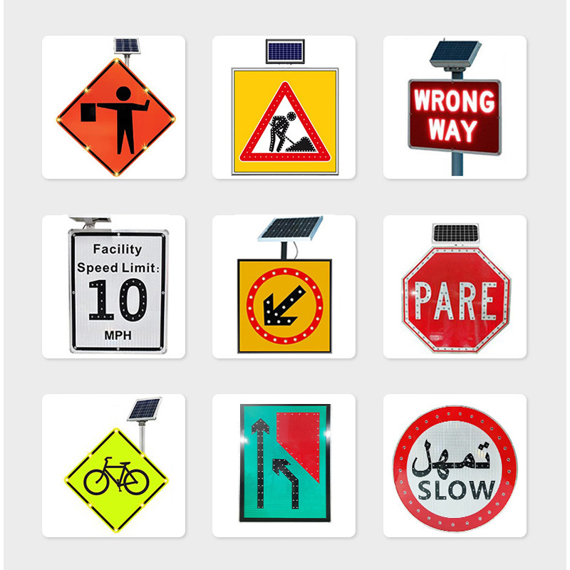 Cross-border trade aluminum shell solar-powered sign, municipal road LED indicator sign, foreign trade luminous traffic speed limit sign